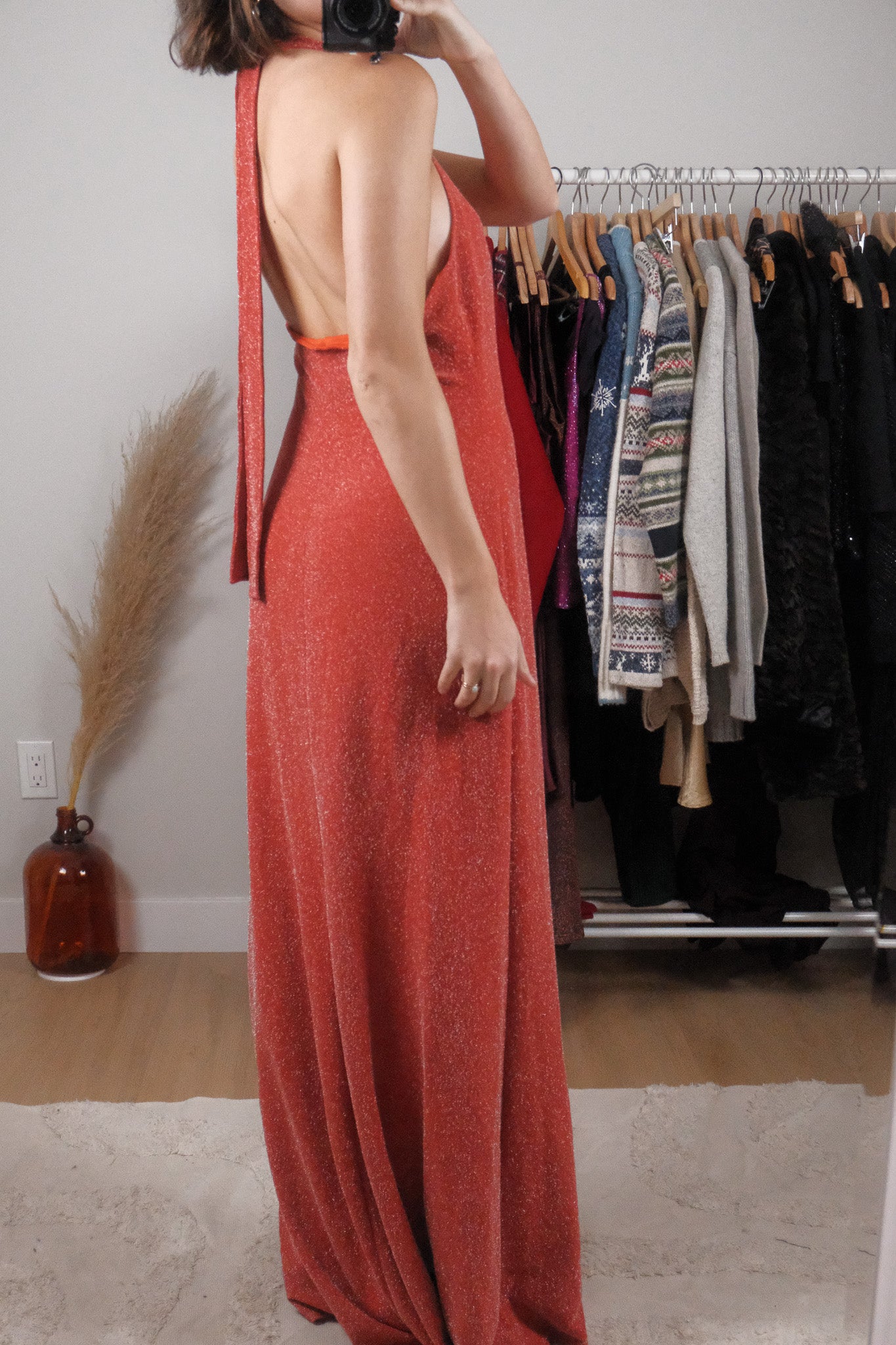 Made in Canada x Vintage x Shimmer Halter Maxi Dress (10/12)