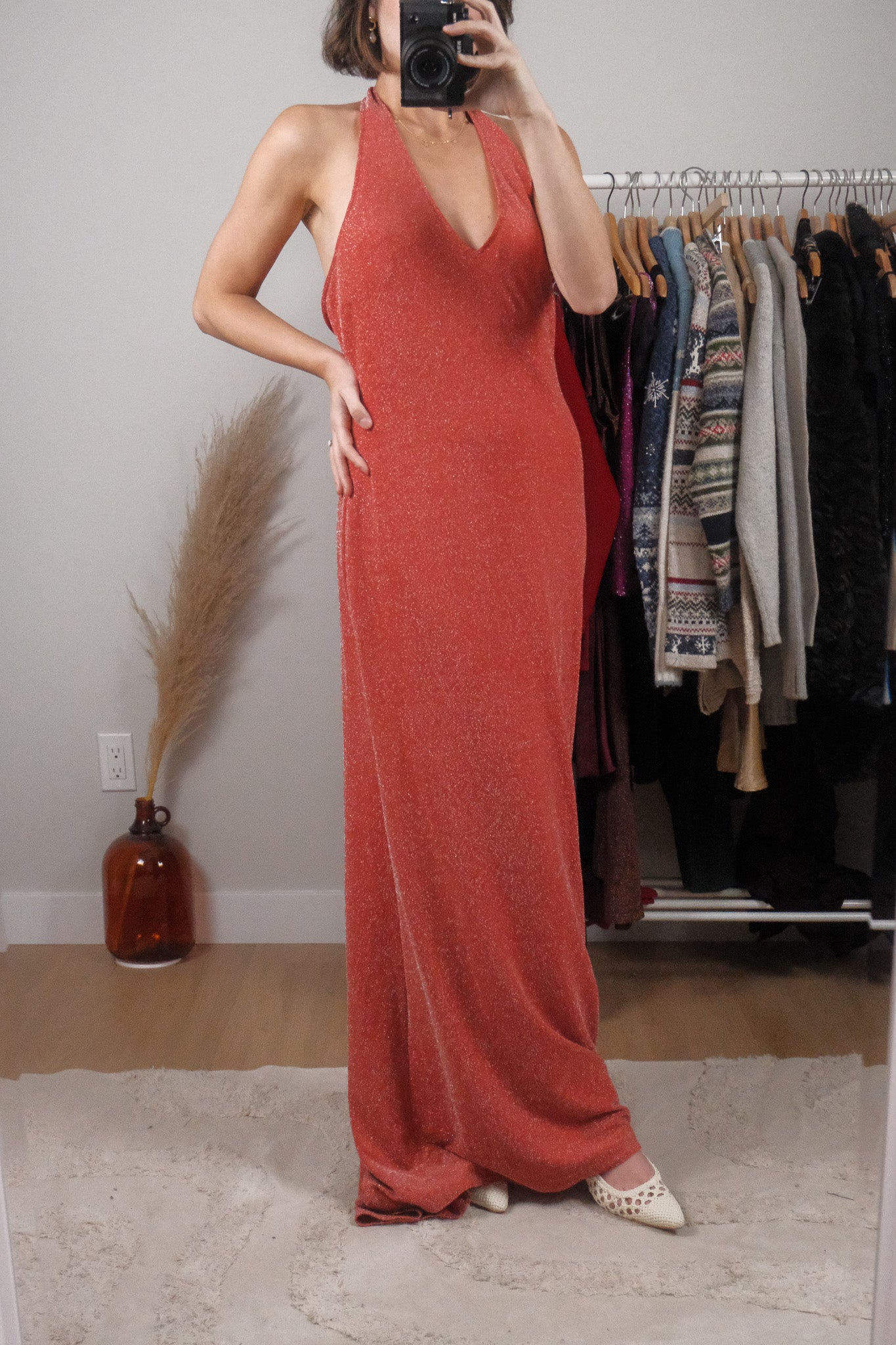 Made in Canada x Vintage x Shimmer Halter Maxi Dress (10/12)