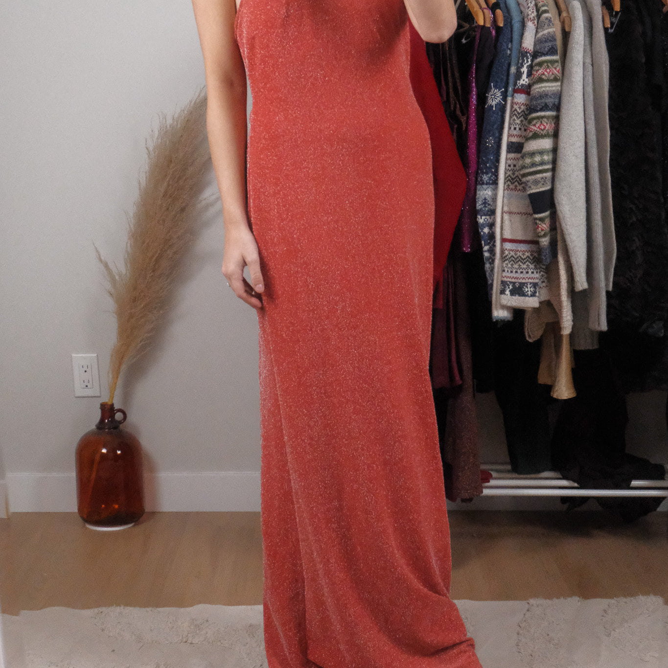 Made in Canada x Vintage x Shimmer Halter Maxi Dress (10/12)