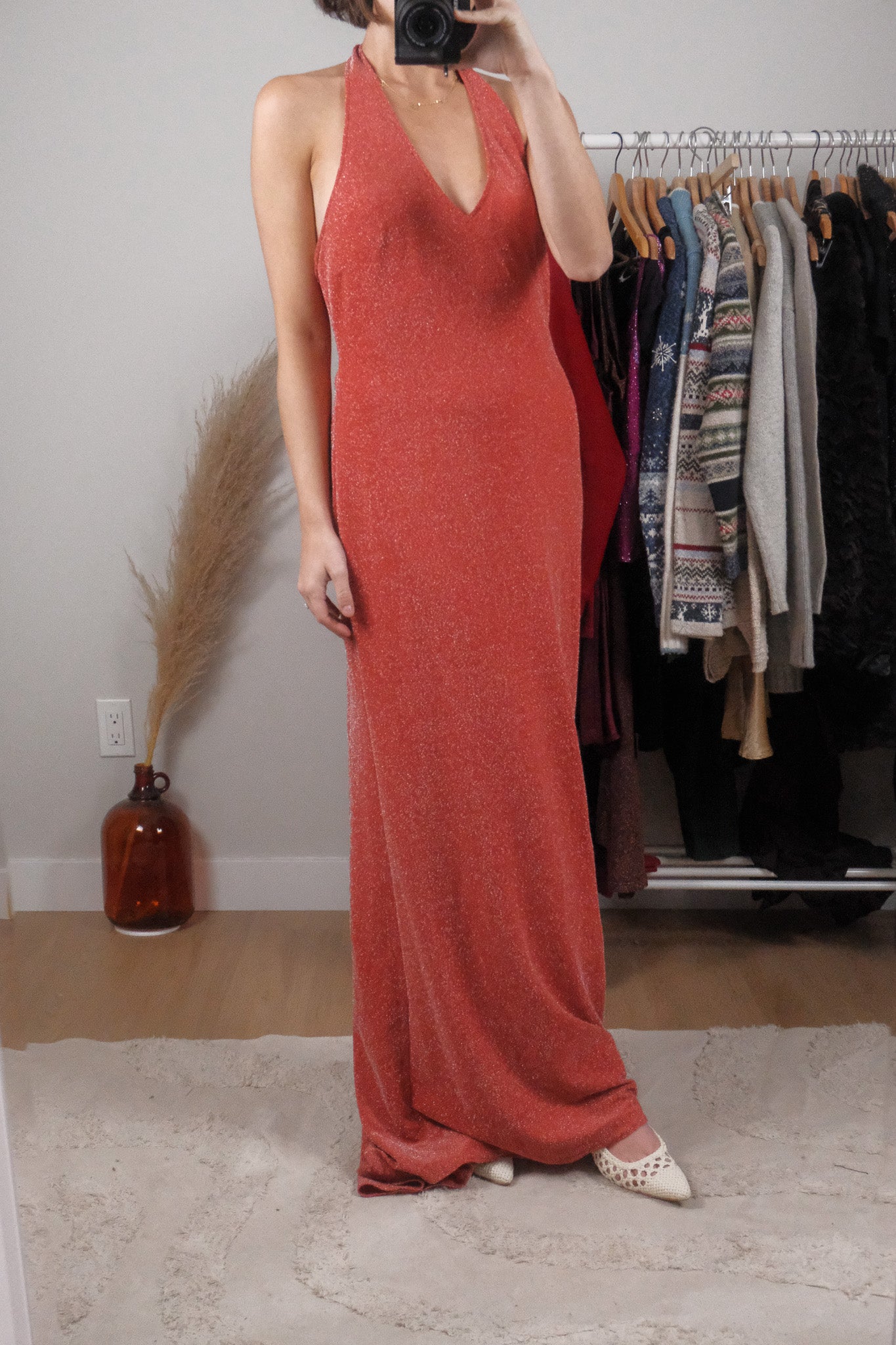Made in Canada x Vintage x Shimmer Halter Maxi Dress (10/12)