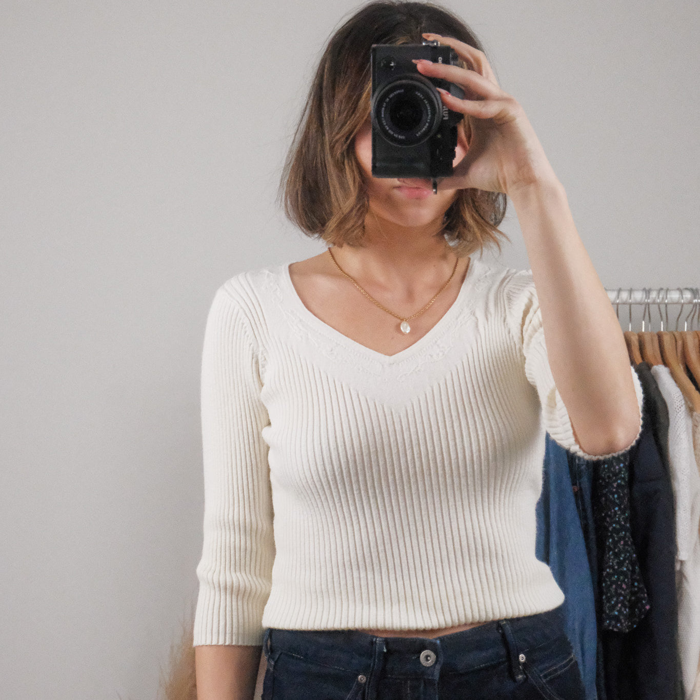 Vintage x 3/4 Sleeve Ribbed Top (S/M)