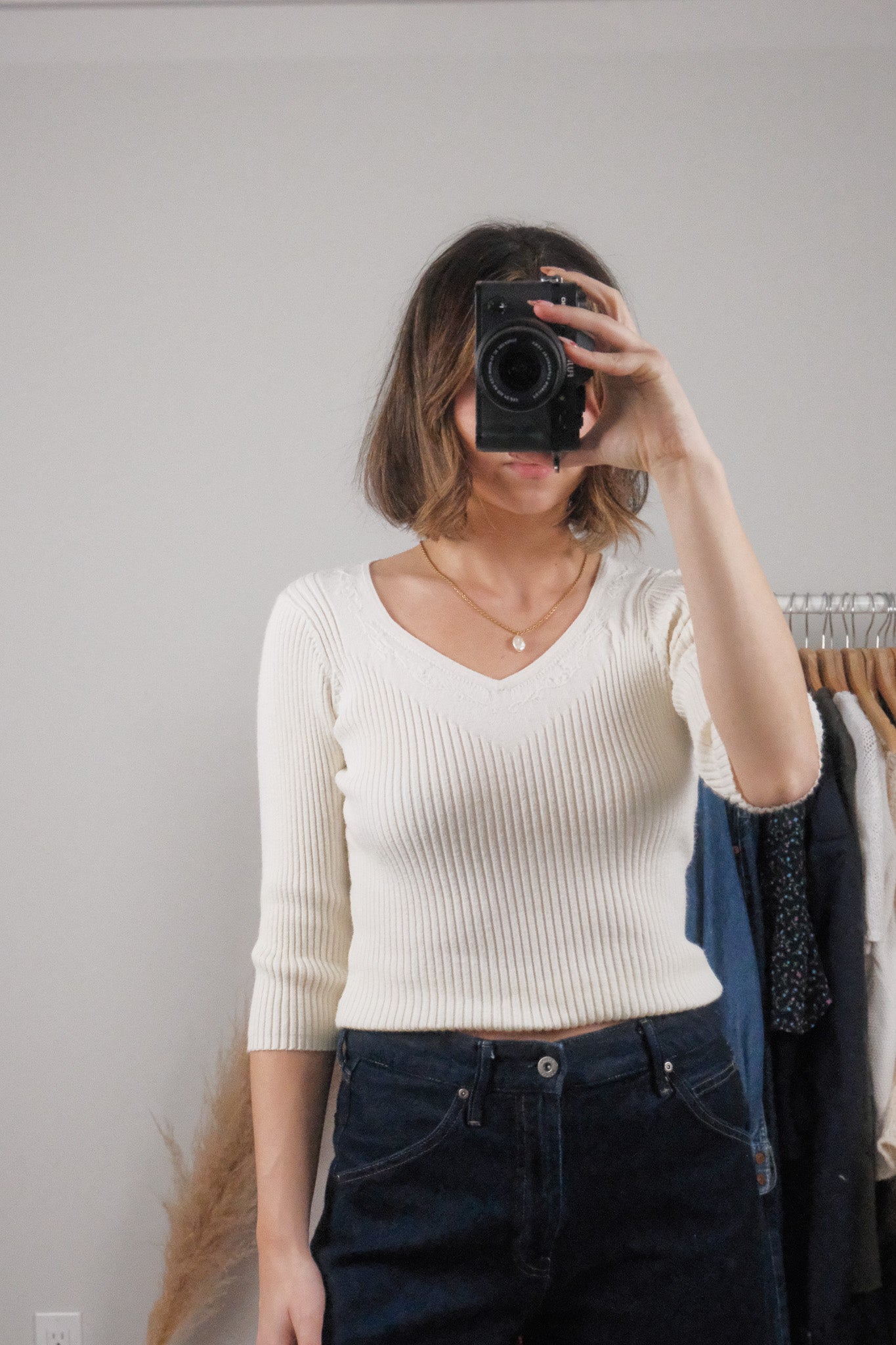 Vintage x 3/4 Sleeve Ribbed Top (S/M)