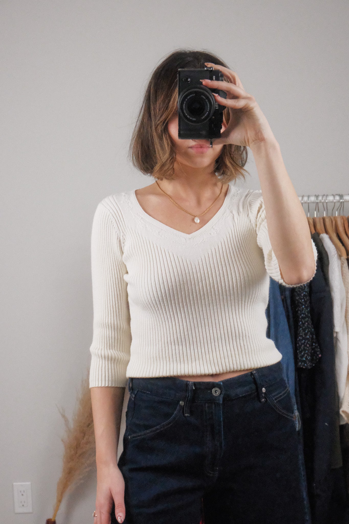 Vintage x 3/4 Sleeve Ribbed Top (S/M)
