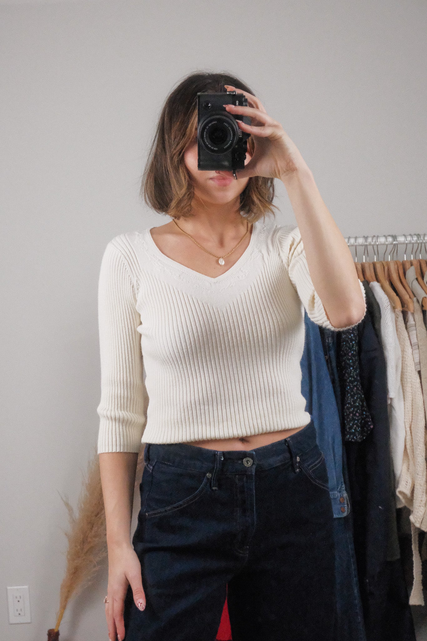 Vintage x 3/4 Sleeve Ribbed Top (S/M)