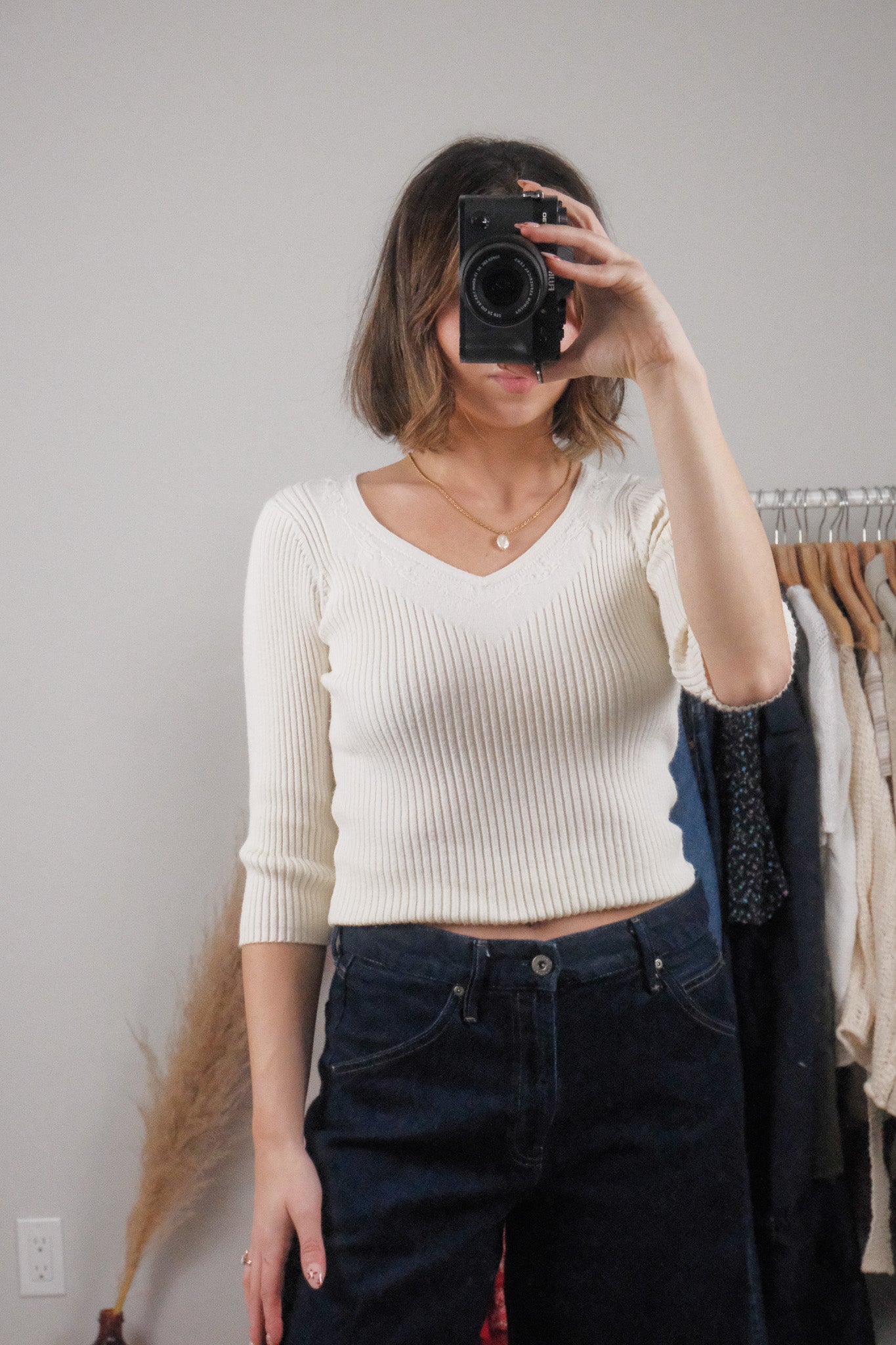 Vintage x 3/4 Sleeve Ribbed Top (S/M)