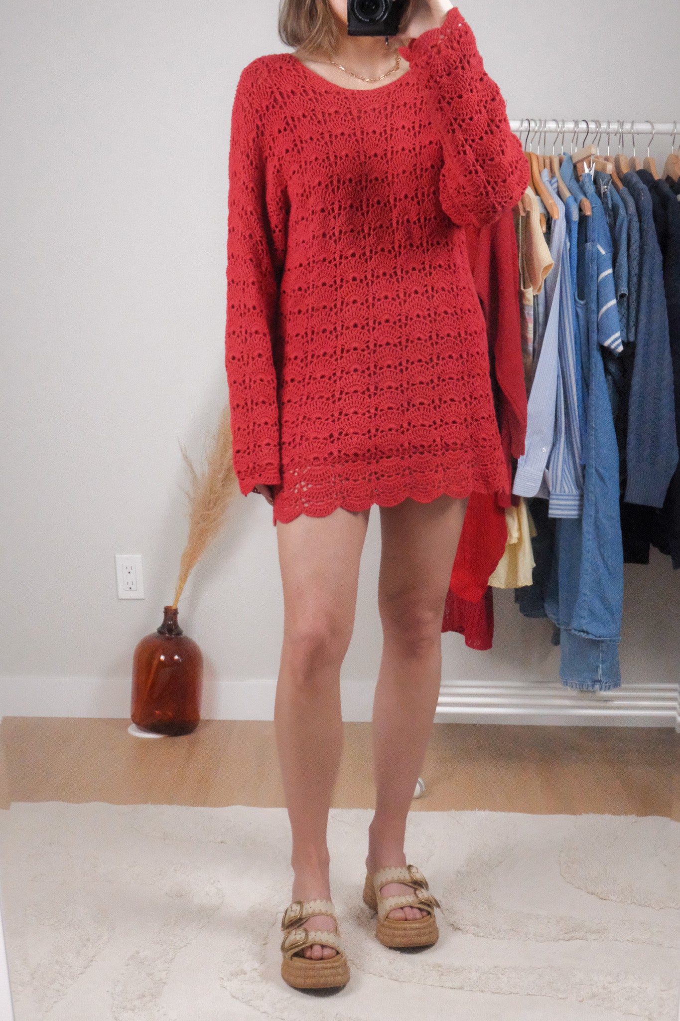 Vintage x Cotton & Ramie Crochet Sweater/Dress (M)