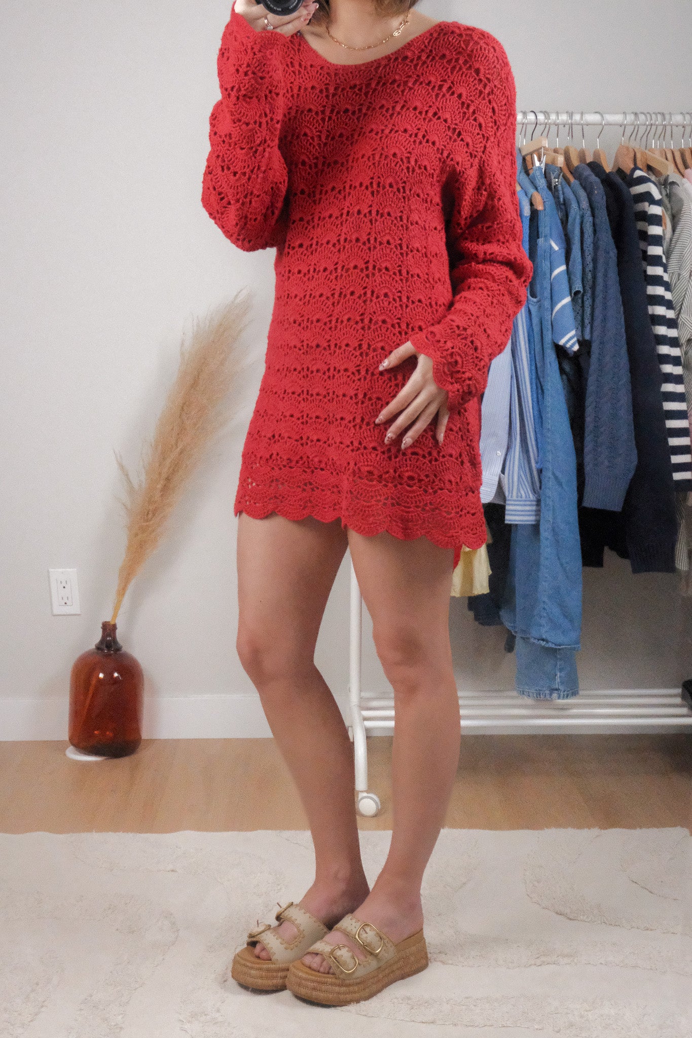 Vintage x Cotton & Ramie Crochet Sweater/Dress (M)