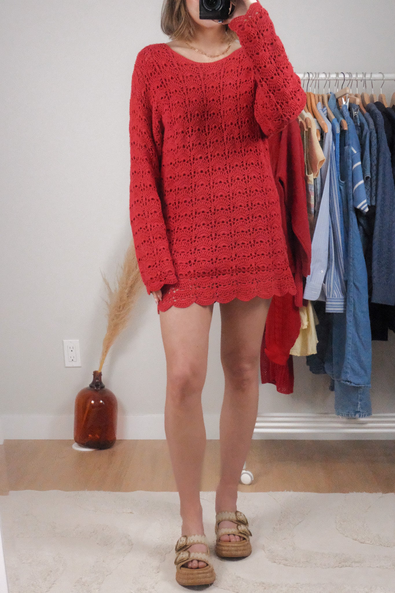 Vintage x Cotton & Ramie Crochet Sweater/Dress (M)