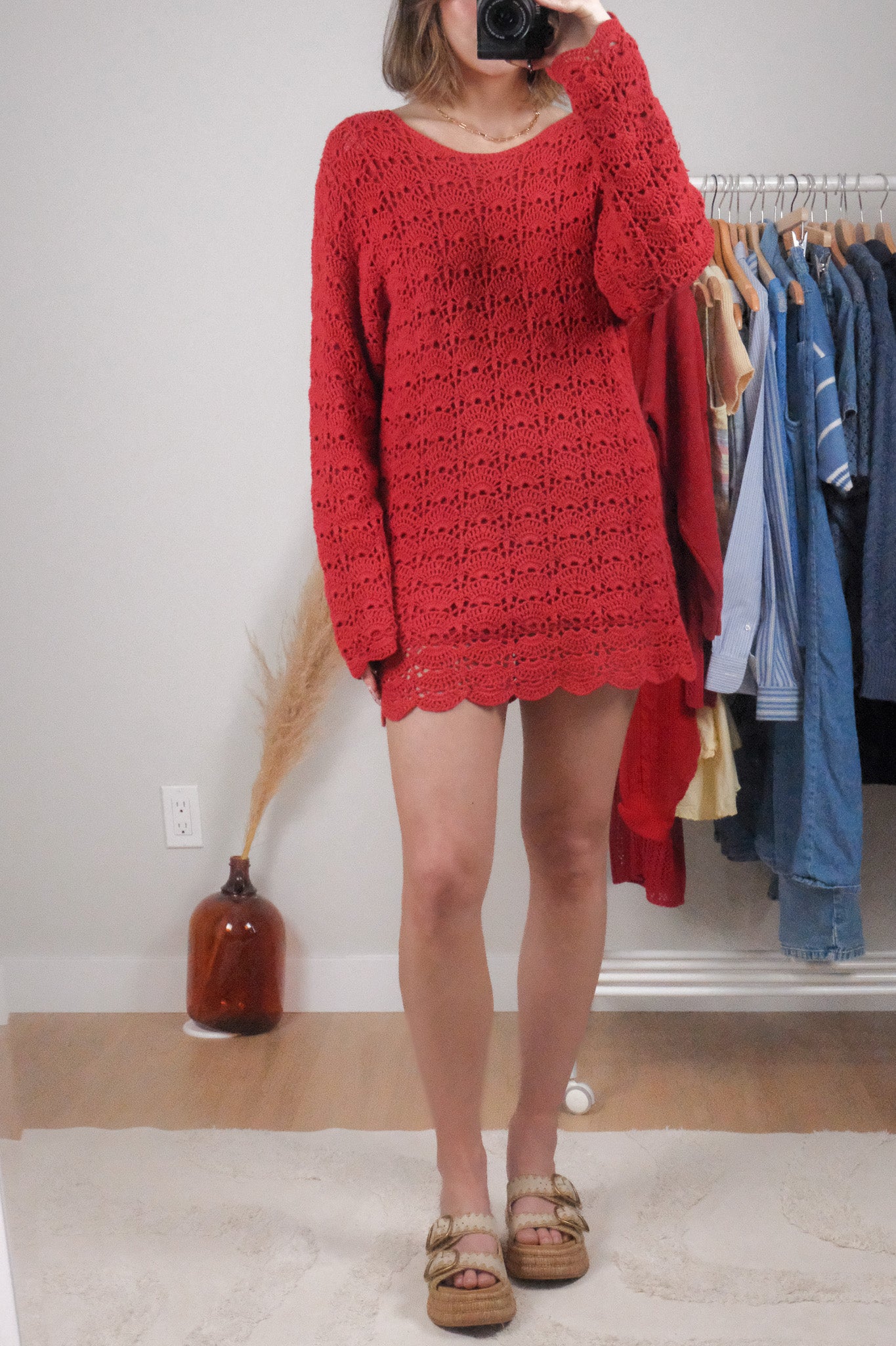 Vintage x Cotton & Ramie Crochet Sweater/Dress (M)