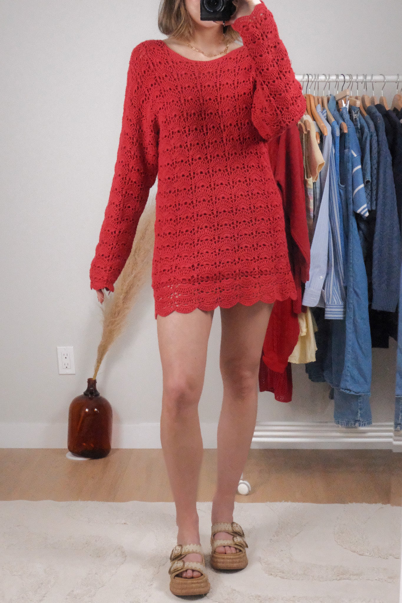 Vintage x Cotton & Ramie Crochet Sweater/Dress (M)