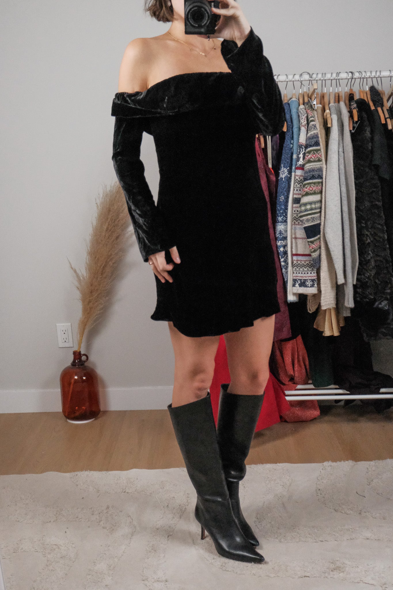 NWT x Reformation x Silk Blend Velvet Off The Shoulder Dress (S)