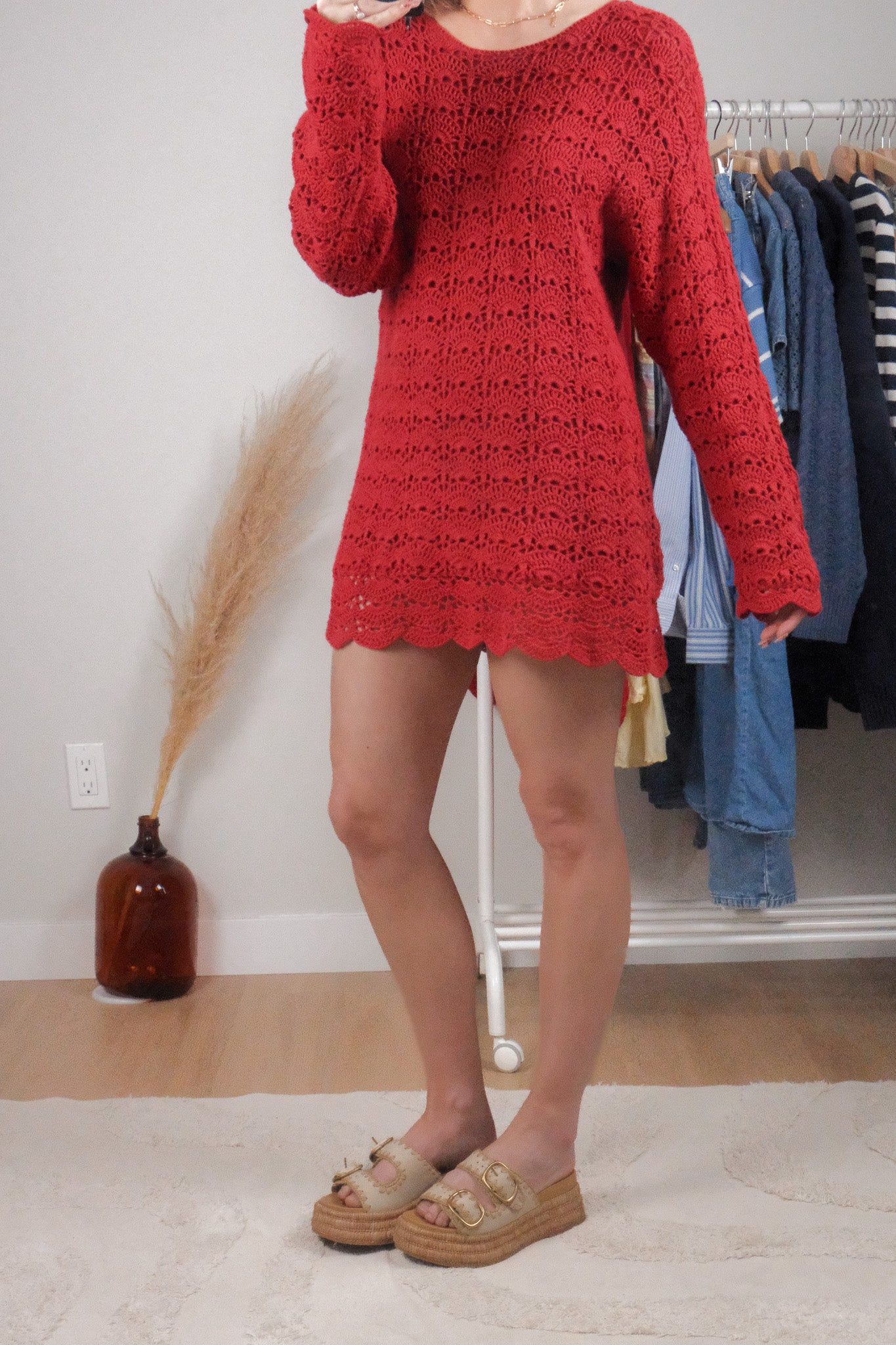 Vintage x Cotton & Ramie Crochet Sweater/Dress (M)
