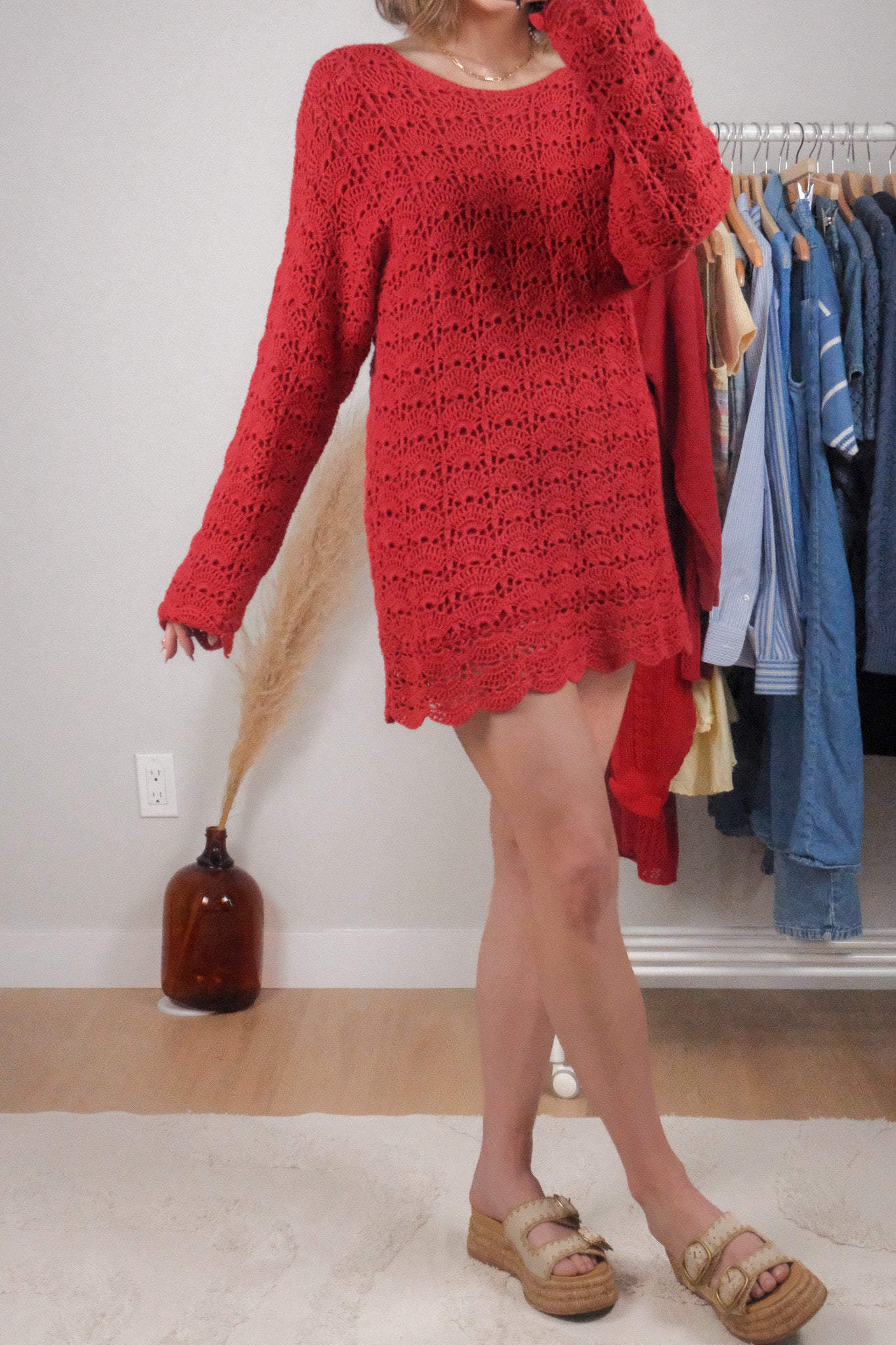Vintage x Cotton & Ramie Crochet Sweater/Dress (M)