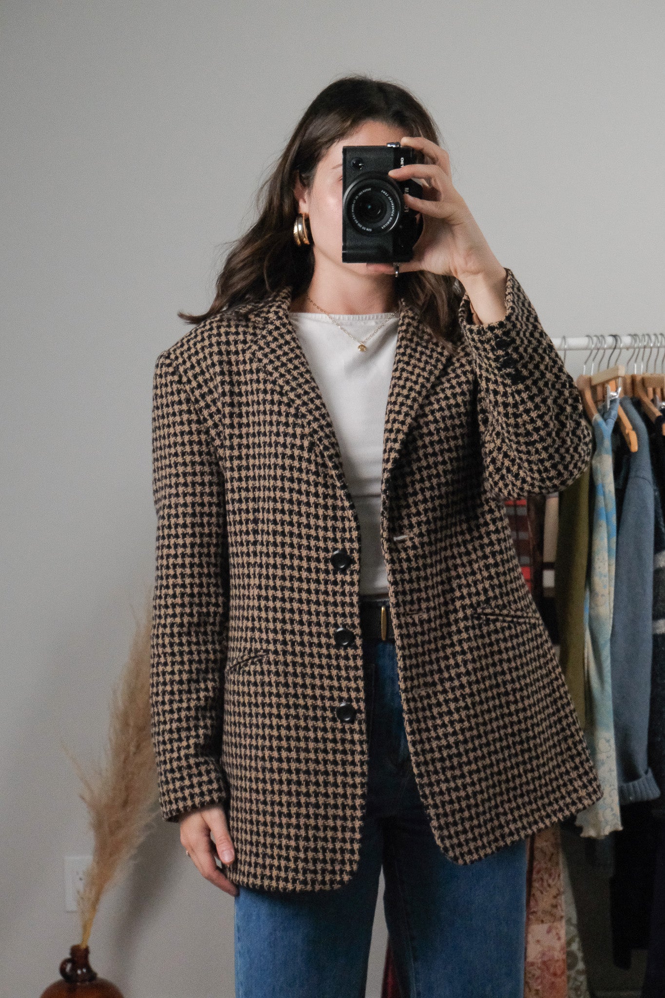 Vintage x Wool Blend Houndstooth Blazer (M)