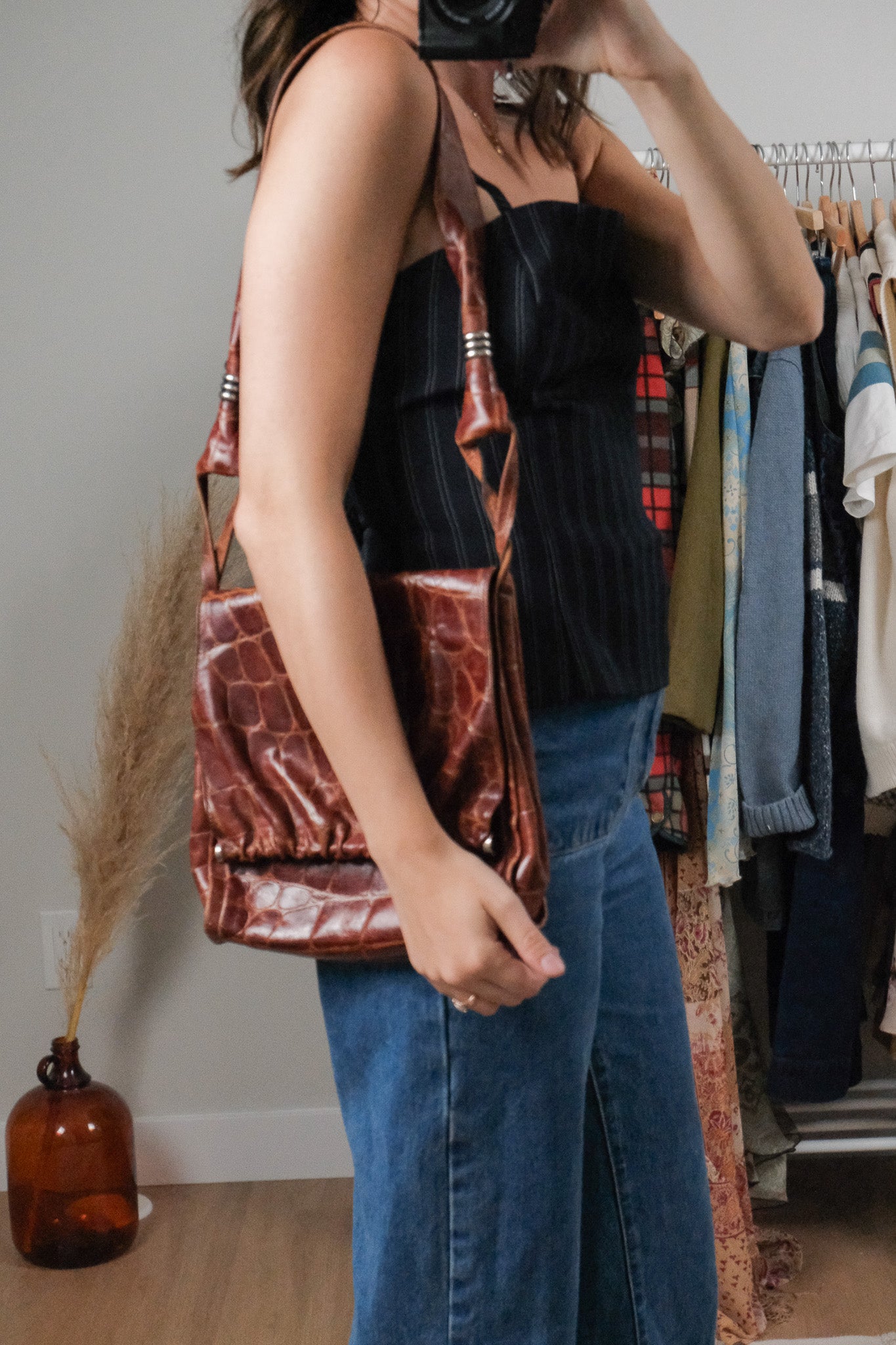 Made in Italy x Vintage x Leather Croc Patterned Purse