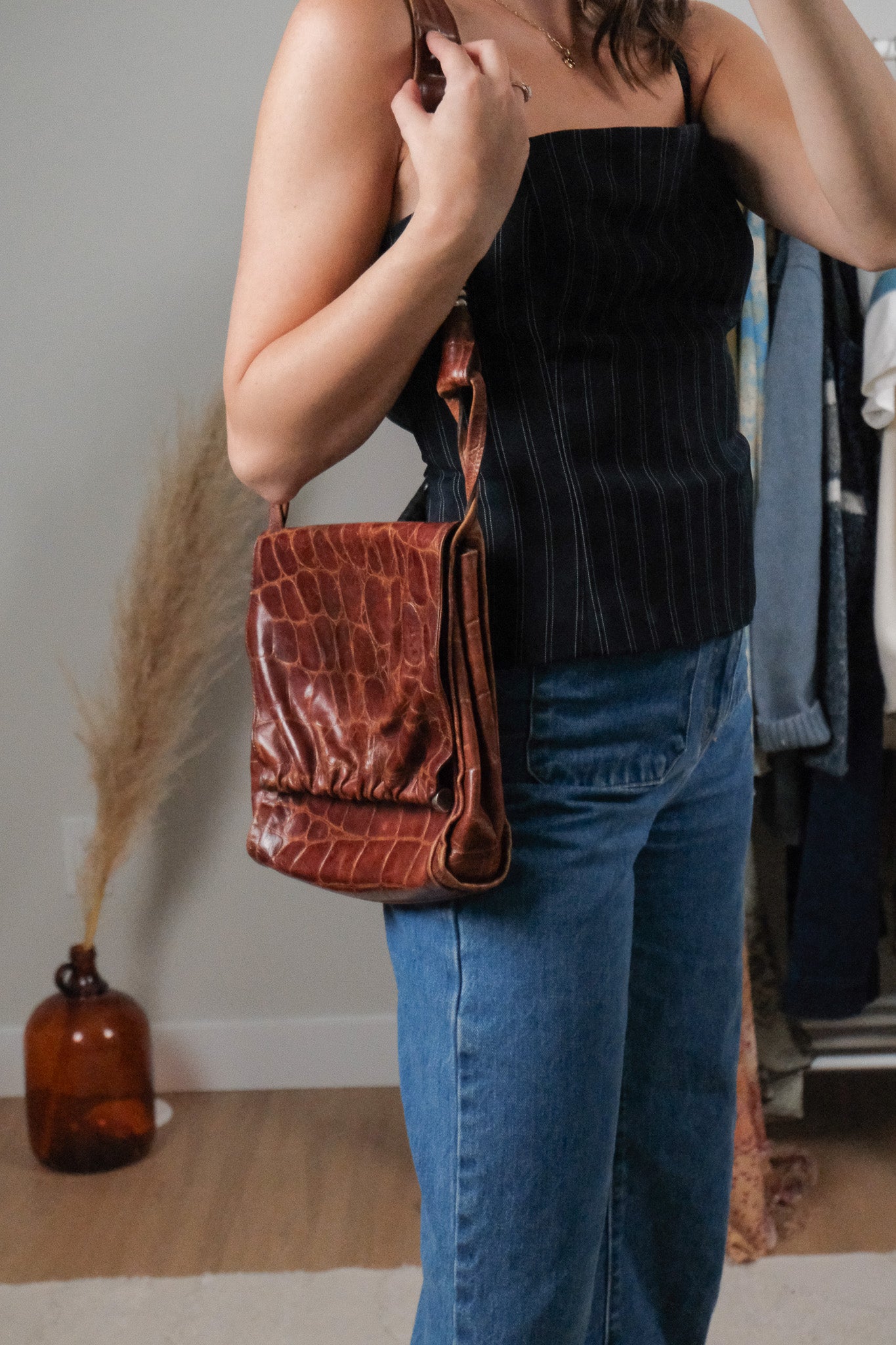 Made in Italy x Vintage x Leather Croc Patterned Purse