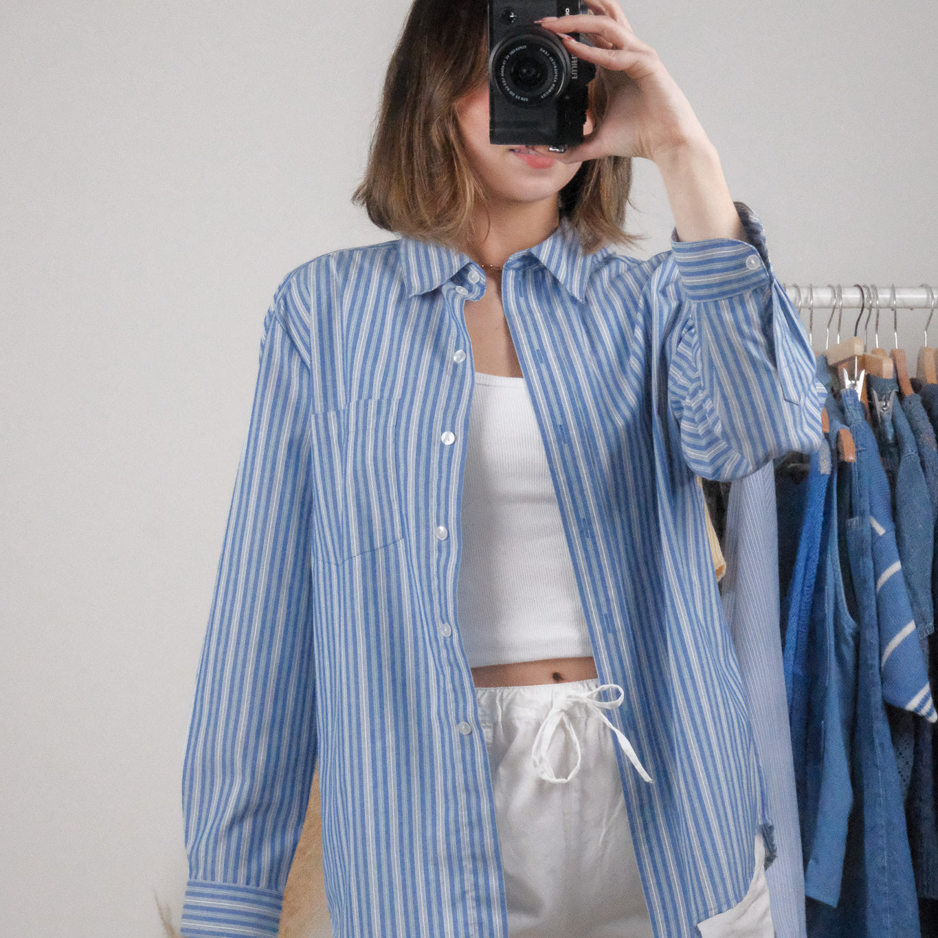 Vintage x Pinstripe Button Down (S/M)