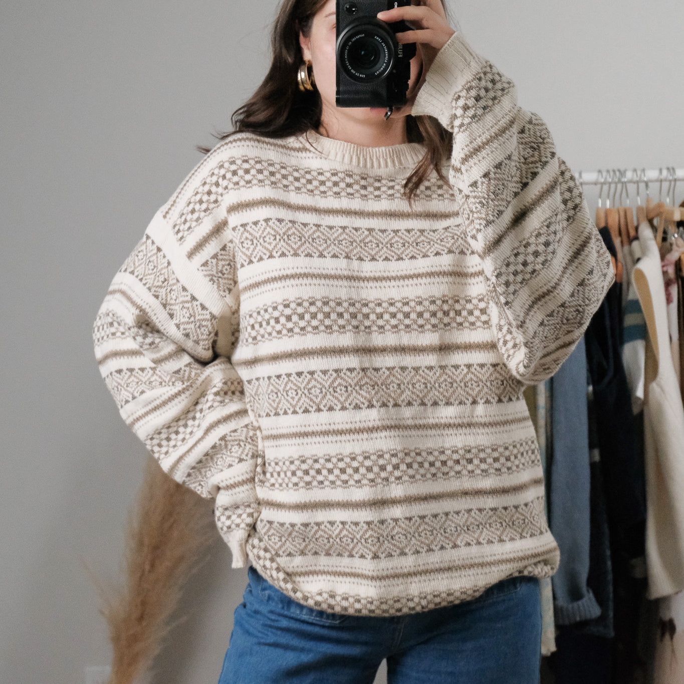 Made in USA x Vintage x Cotton Hand Framed Patterned Sweater (L-XXL)