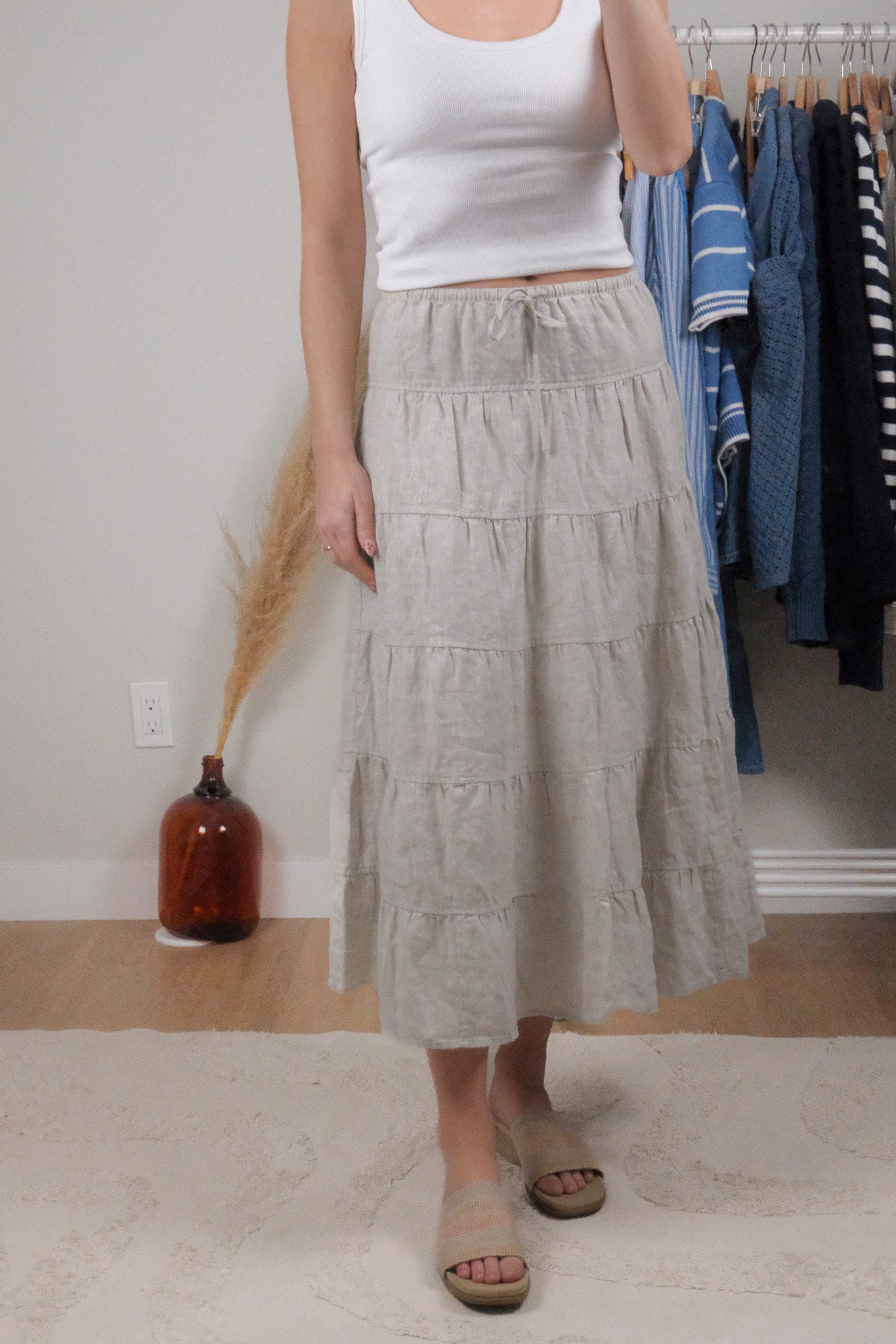Aritzia x Linen Tiered Midi Skirt (S)