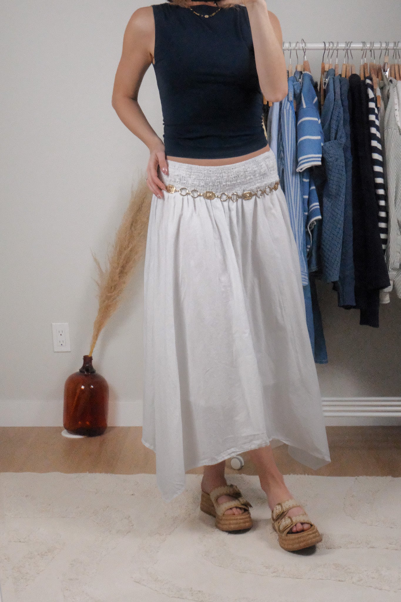 Vintage x Cotton Asymmetrical Midi Skirt (L)