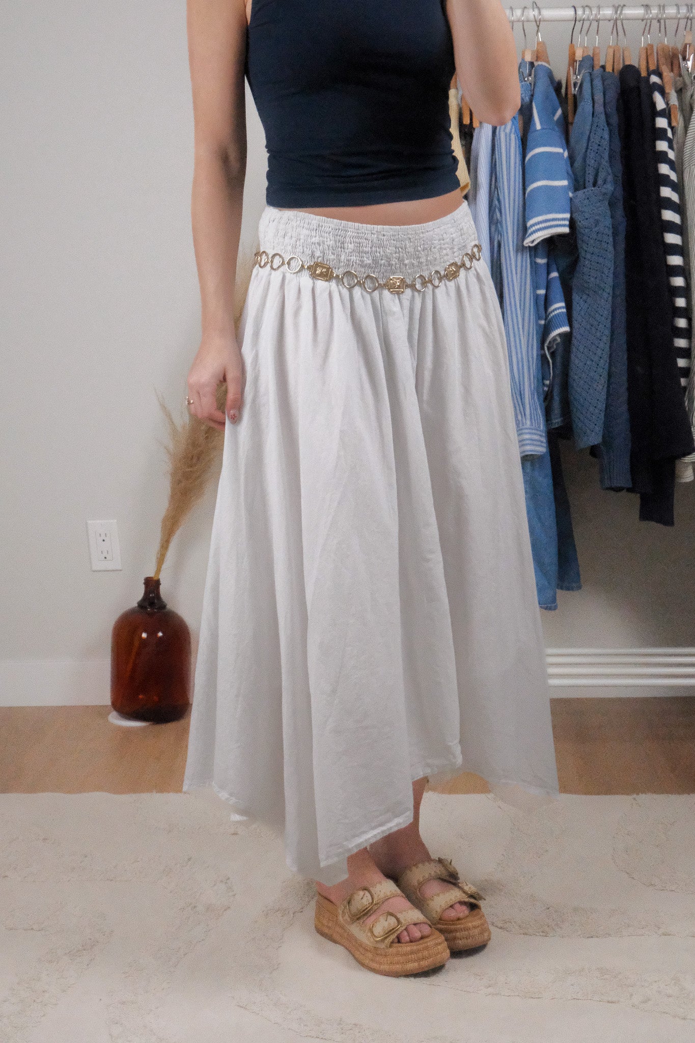 Vintage x Cotton Asymmetrical Midi Skirt (L)