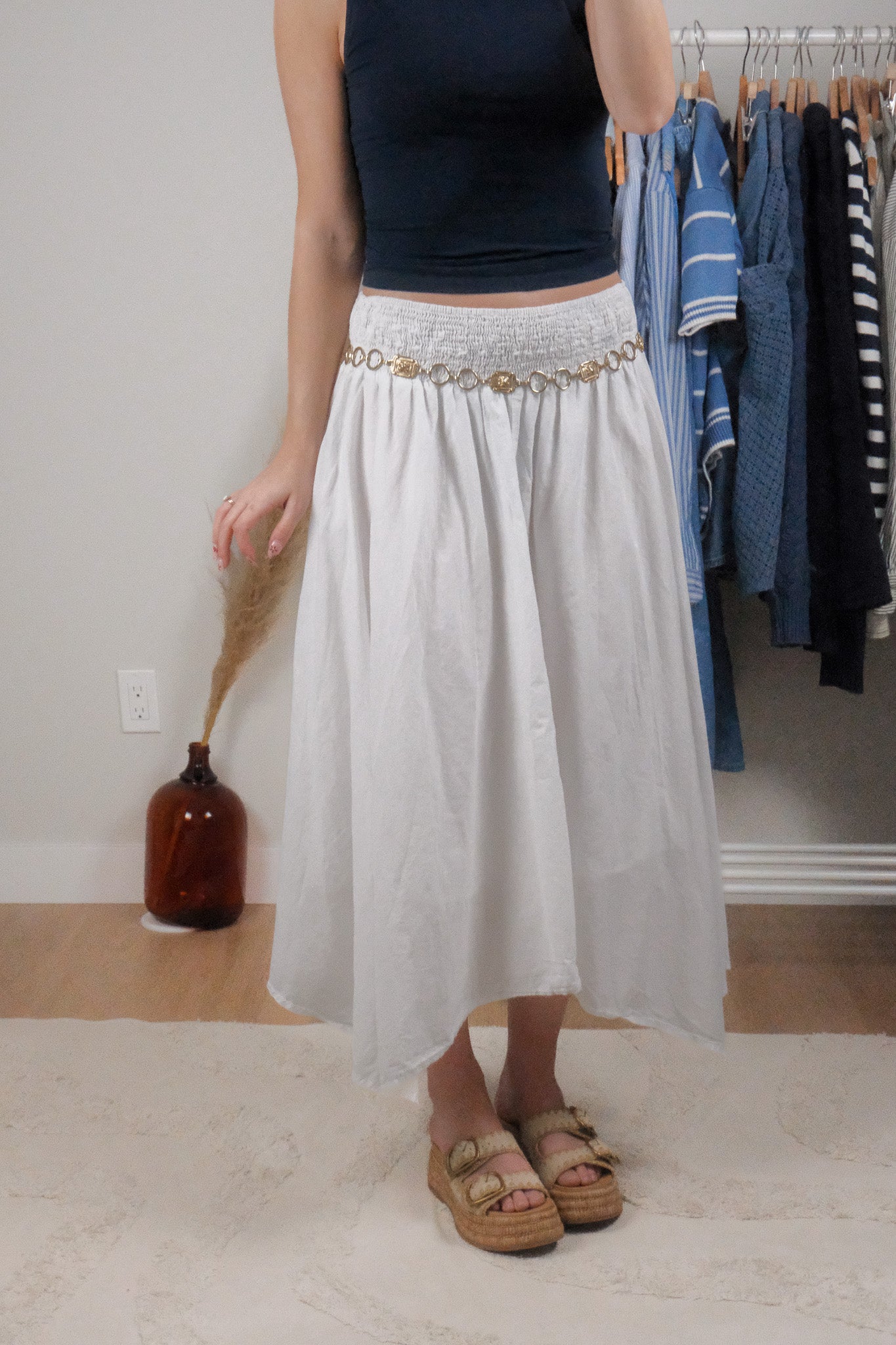 Vintage x Cotton Asymmetrical Midi Skirt (L)