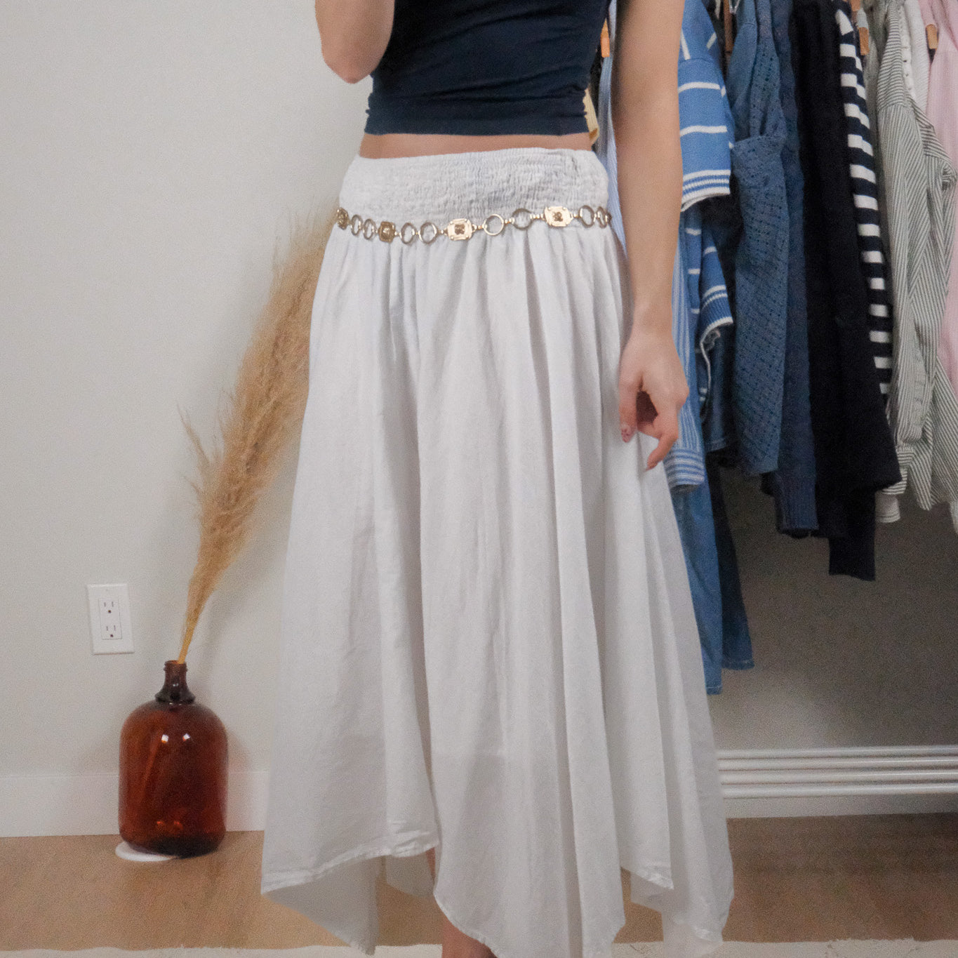 Vintage x Cotton Asymmetrical Midi Skirt (L)