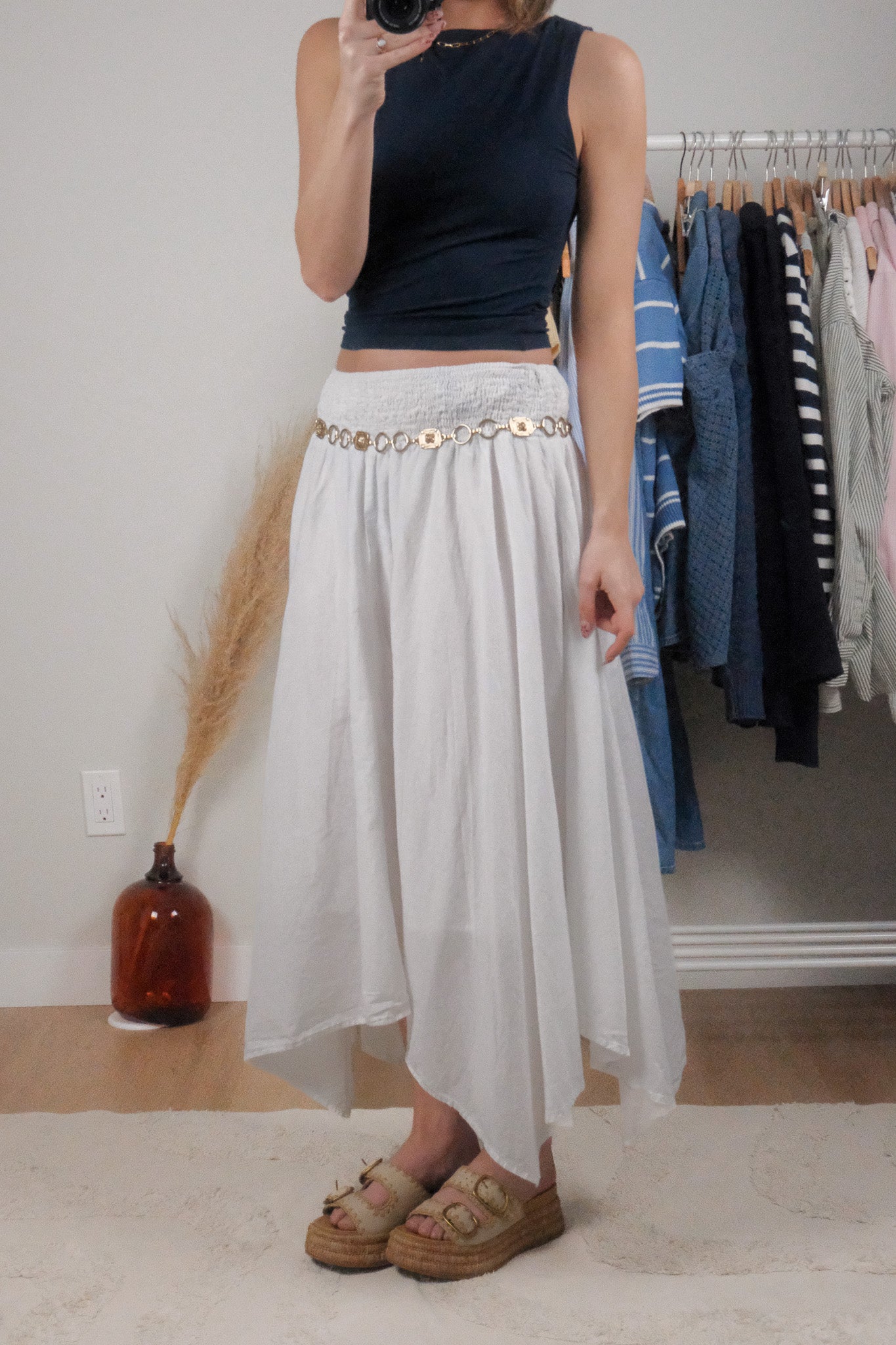 Vintage x Cotton Asymmetrical Midi Skirt (L)