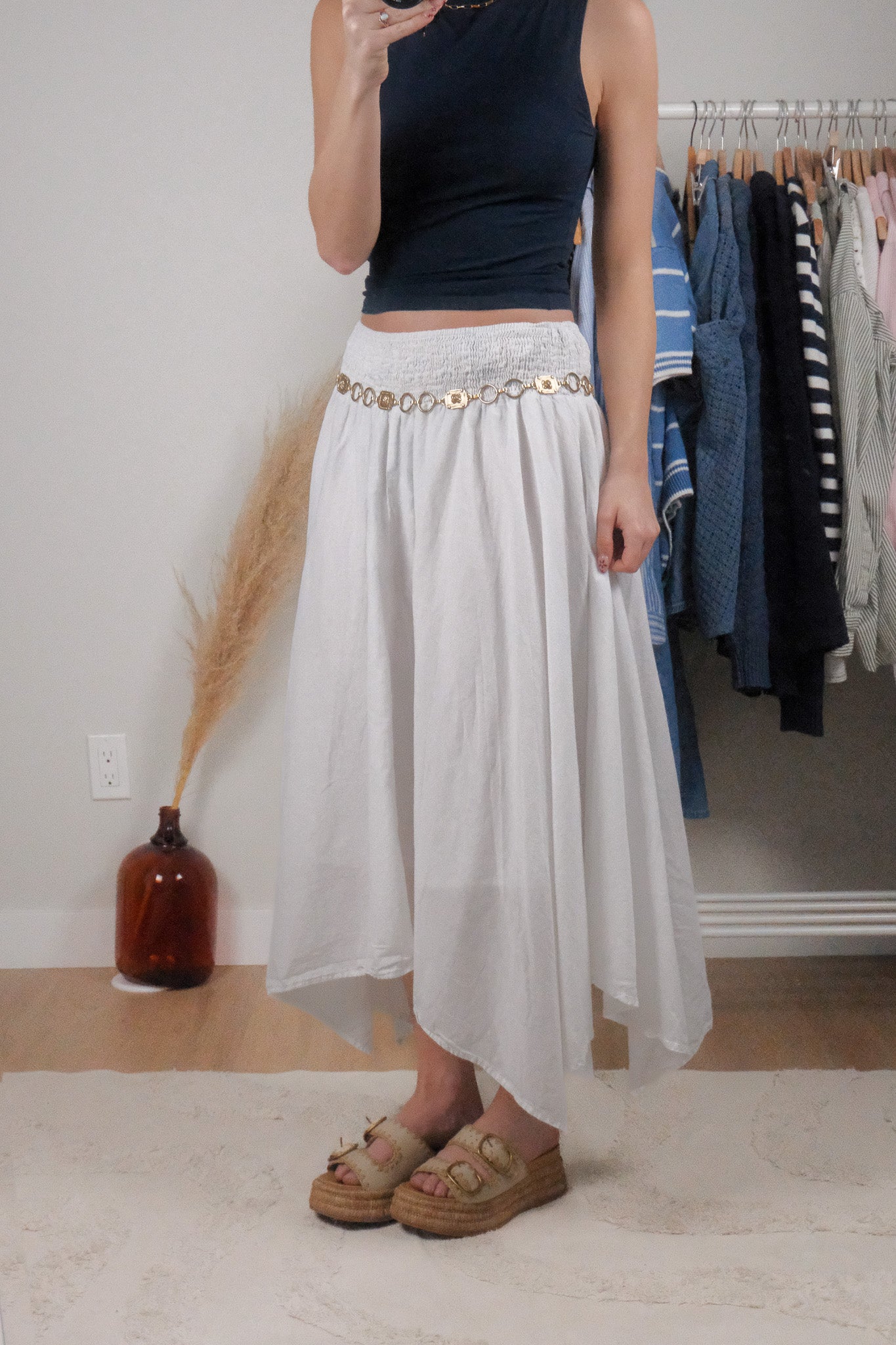 Vintage x Cotton Asymmetrical Midi Skirt (L)