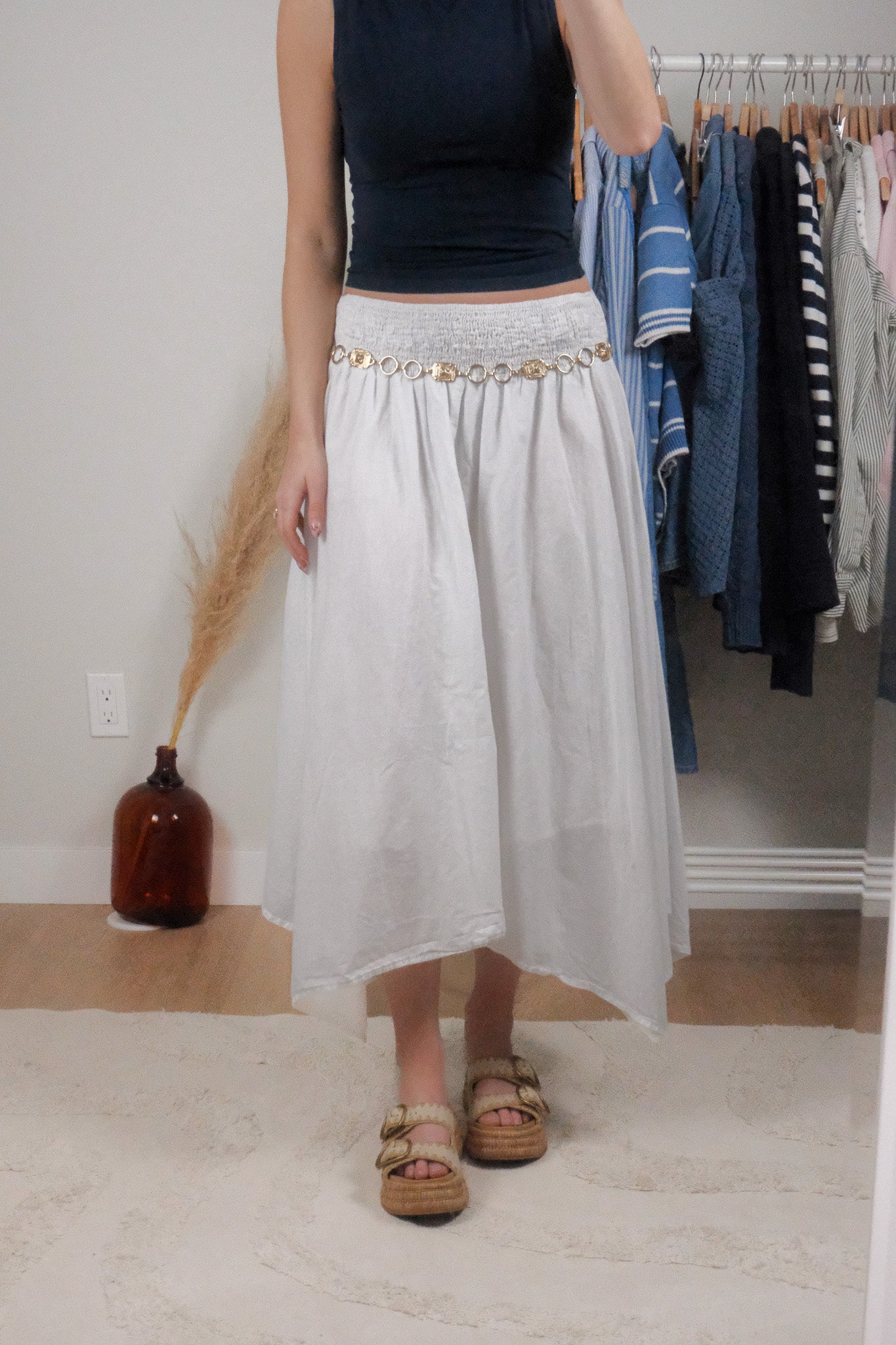 Vintage x Cotton Asymmetrical Midi Skirt (L)