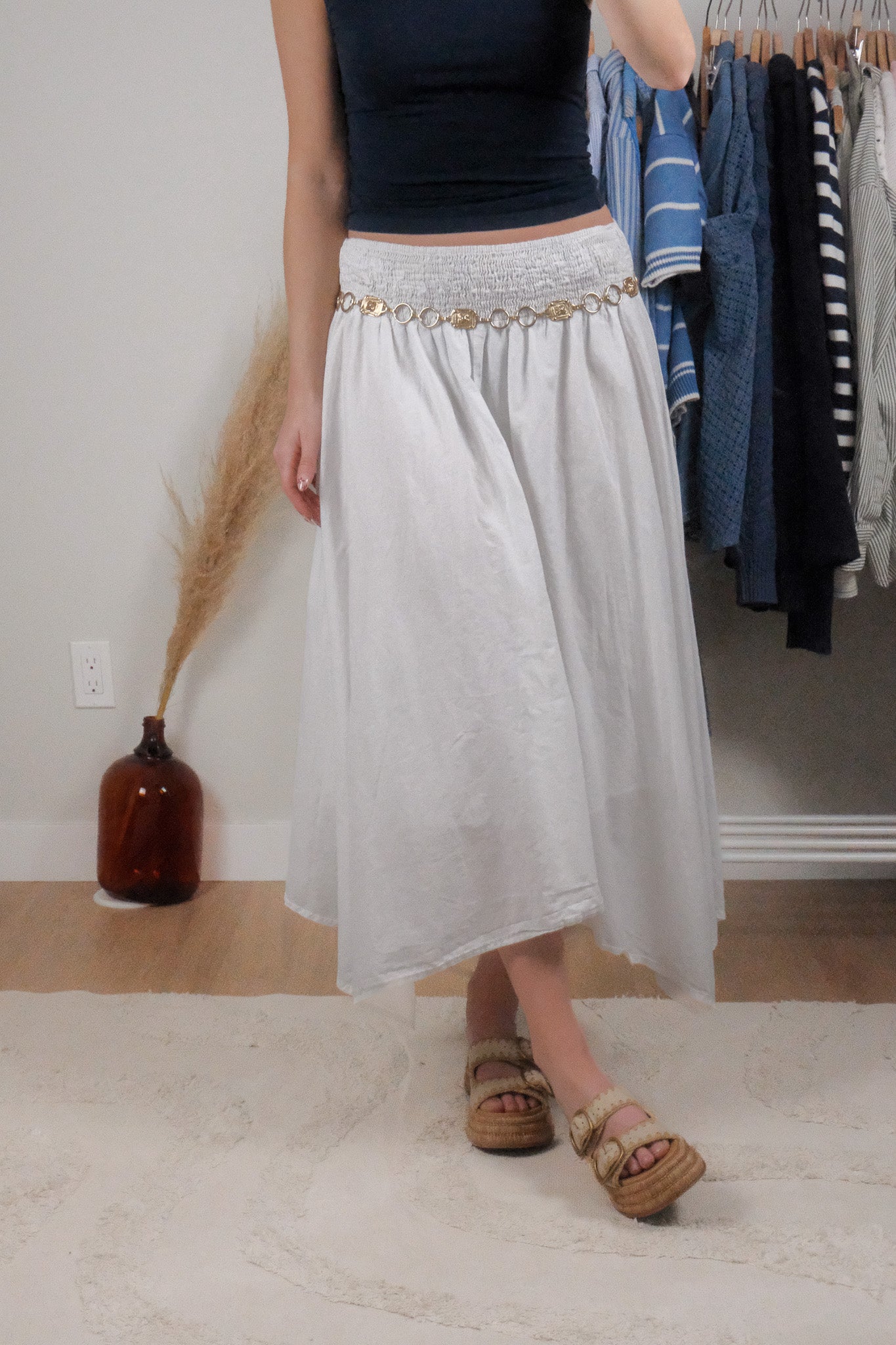 Vintage x Cotton Asymmetrical Midi Skirt (L)