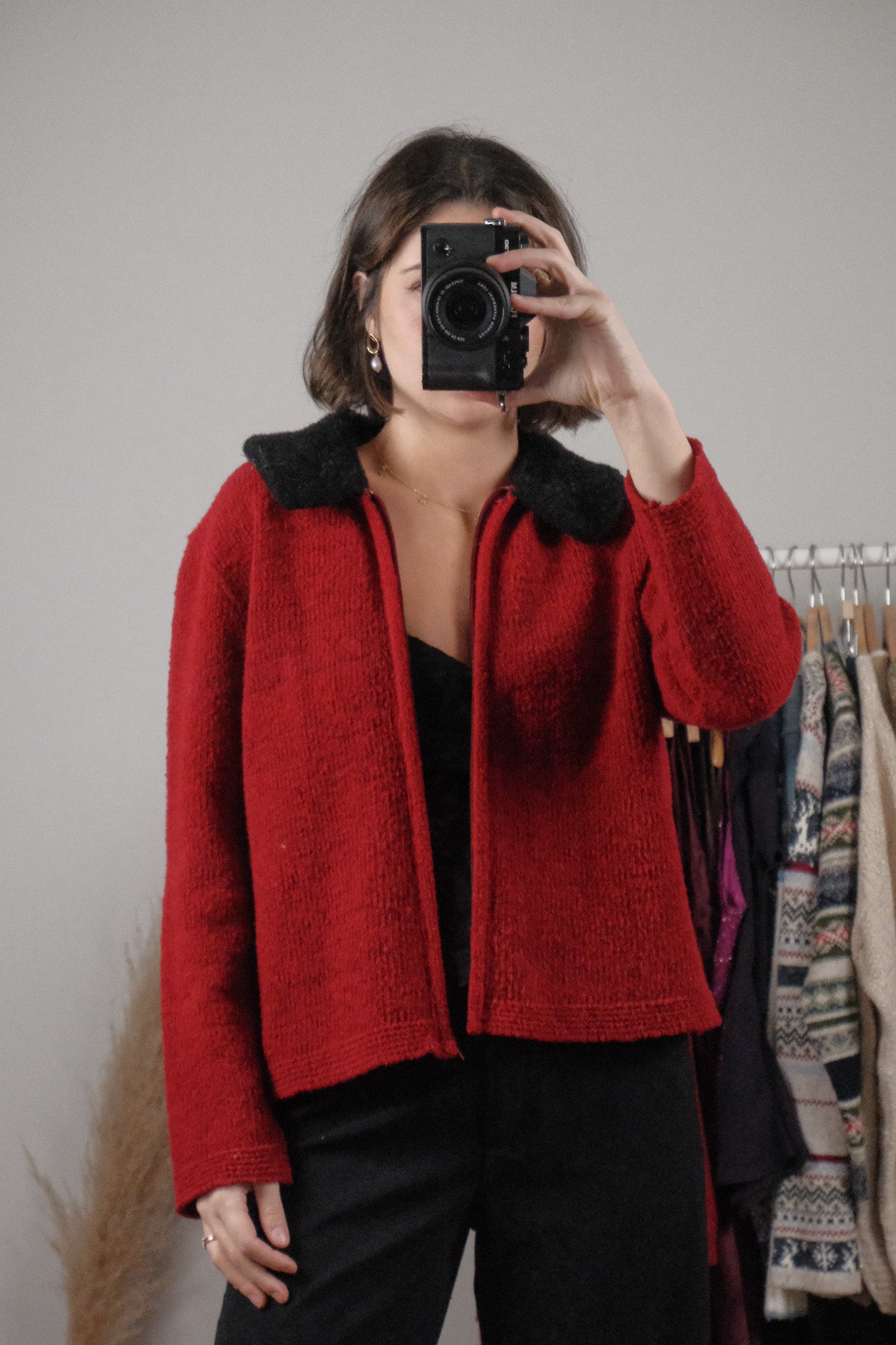 Made in Canada x Vintage x Wool Blend Faux Fur Collar Cardigan (M/L)