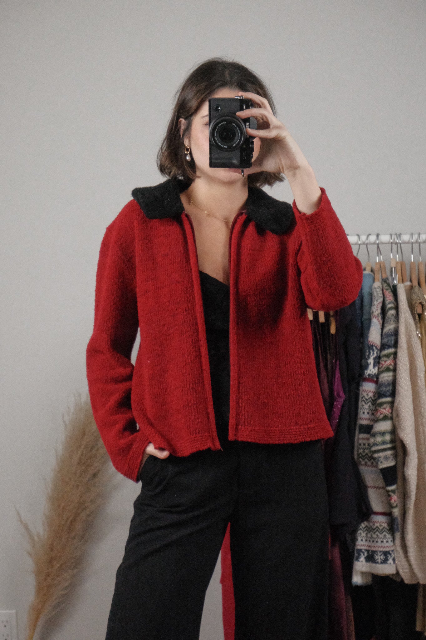 Made in Canada x Vintage x Wool Blend Faux Fur Collar Cardigan (M/L)