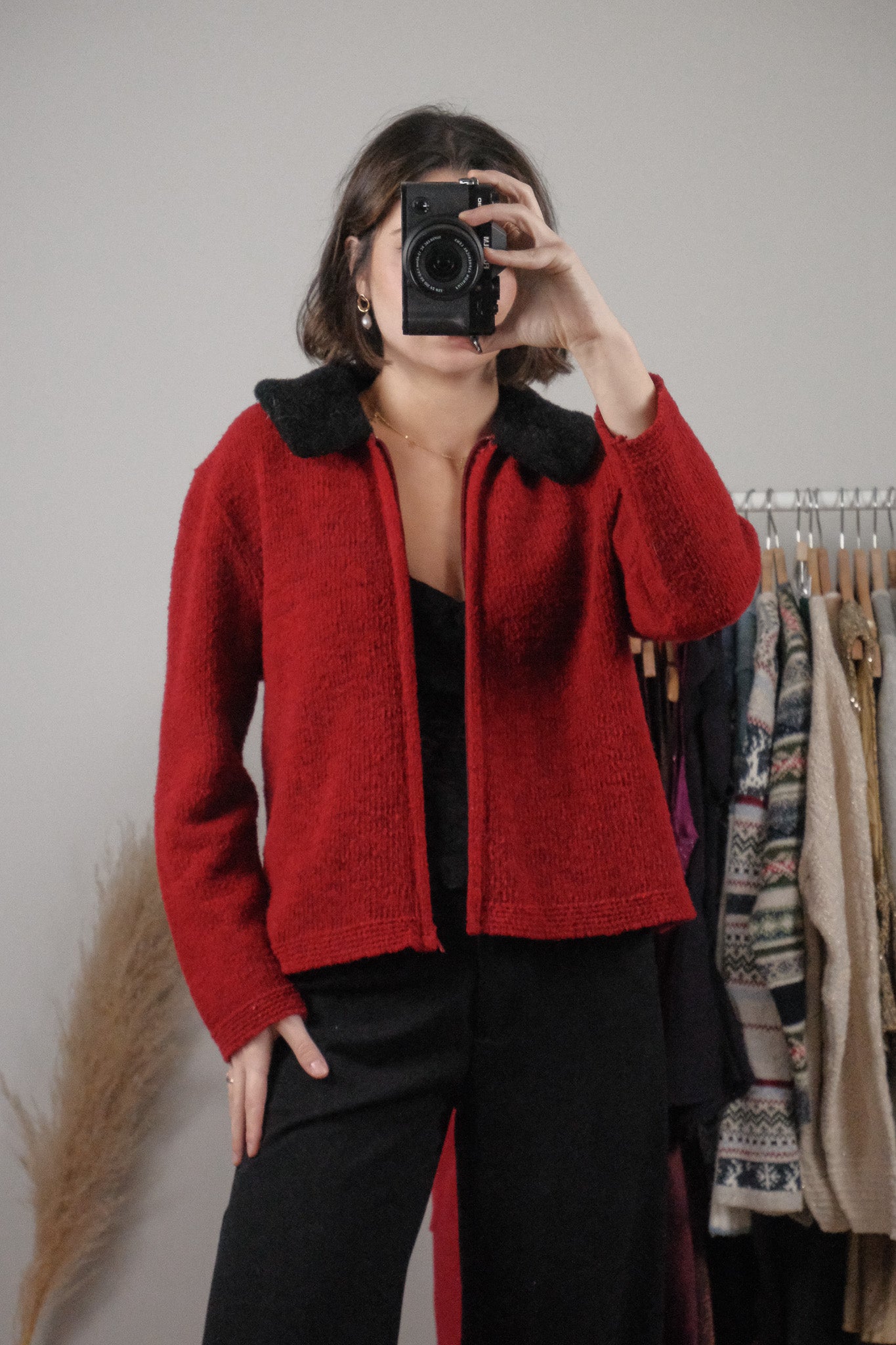 Made in Canada x Vintage x Wool Blend Faux Fur Collar Cardigan (M/L)