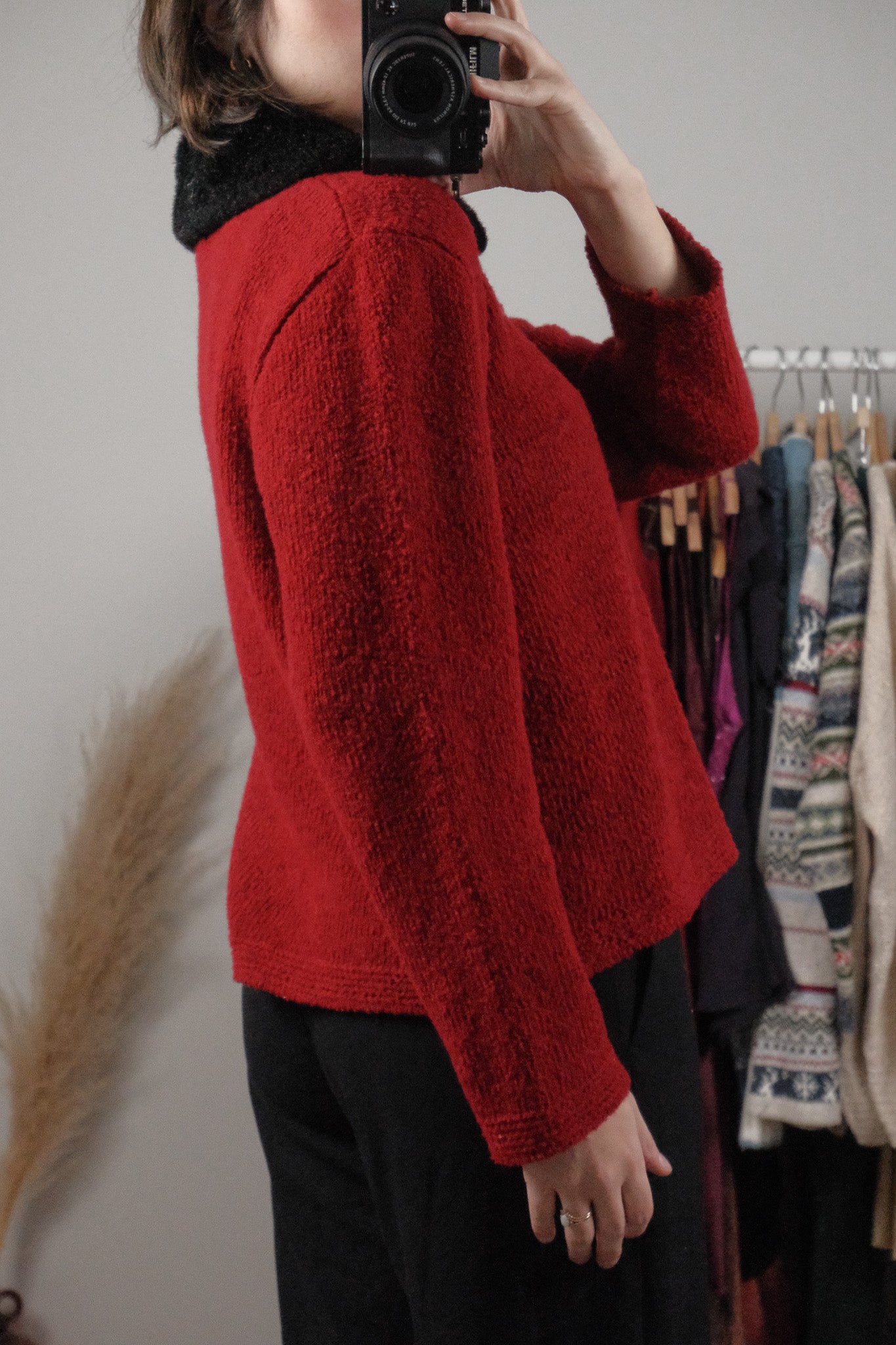 Made in Canada x Vintage x Wool Blend Faux Fur Collar Cardigan (M/L)