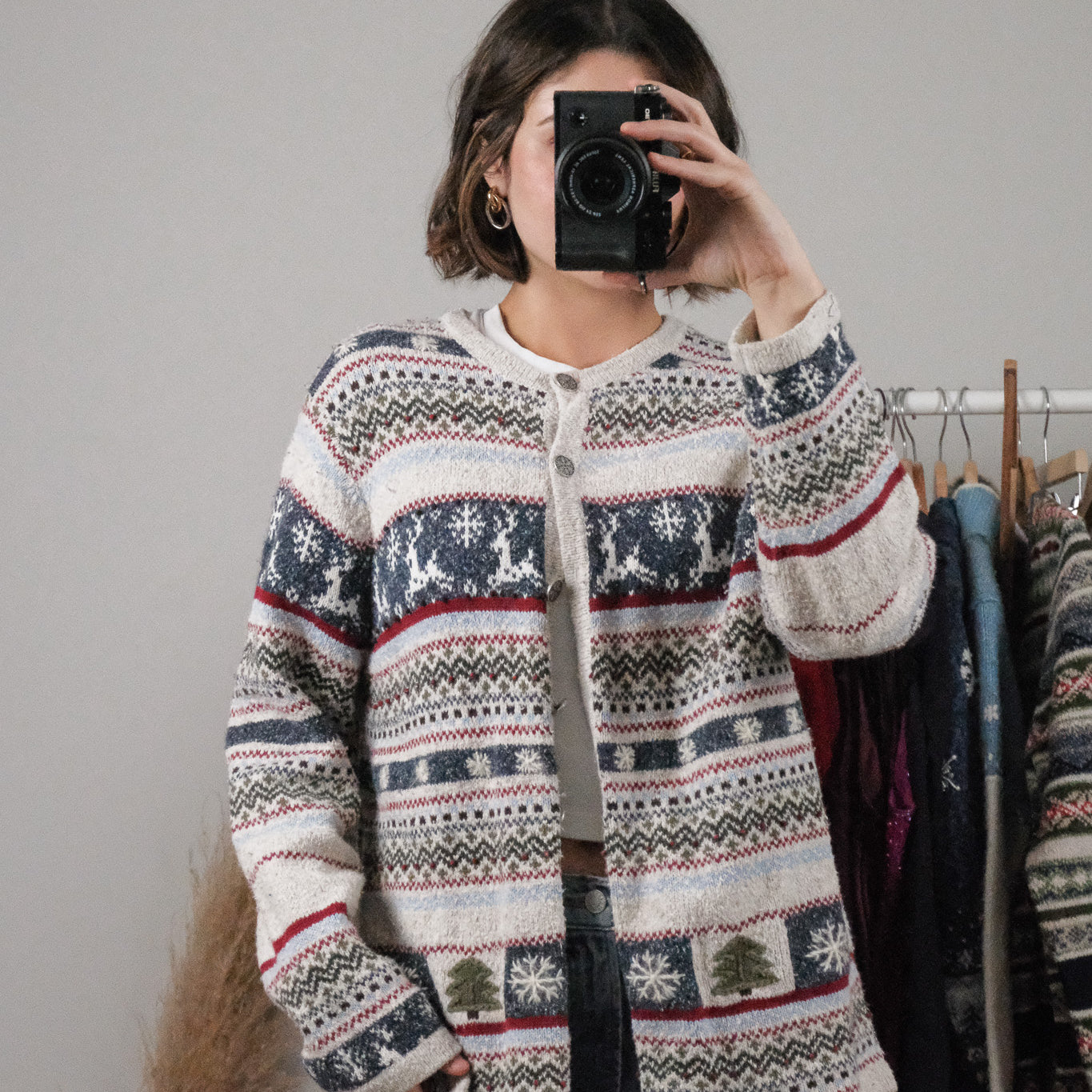 Vintage x Embroidered Patterned Christmas Cardigan (L)