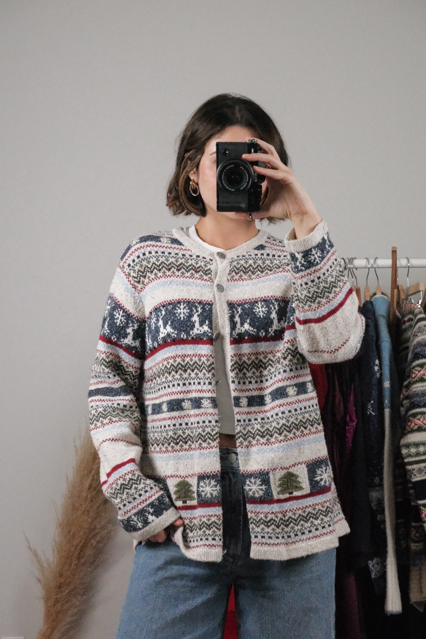 Vintage x Embroidered Patterned Christmas Cardigan (L)