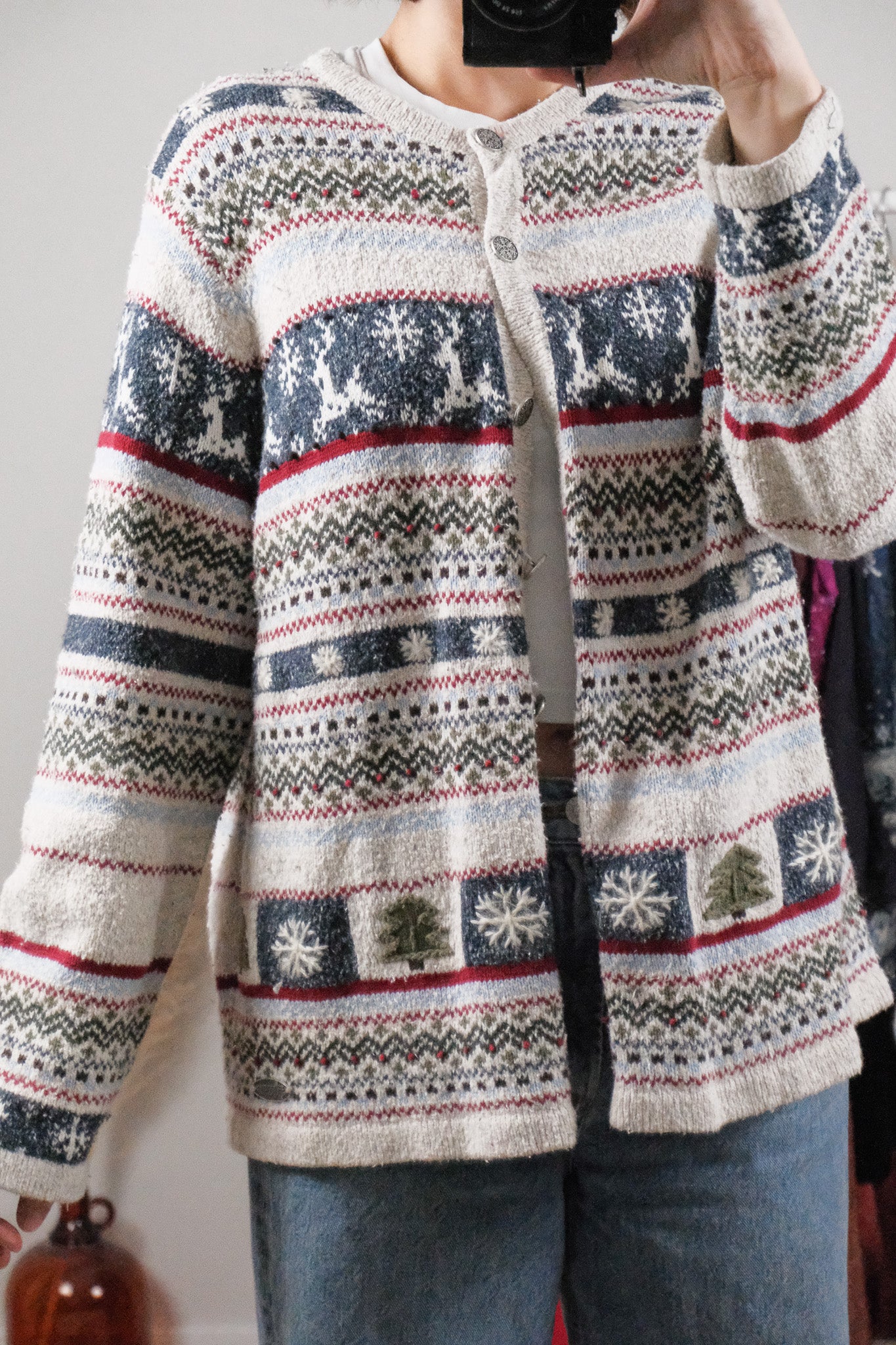 Vintage x Embroidered Patterned Christmas Cardigan (L)