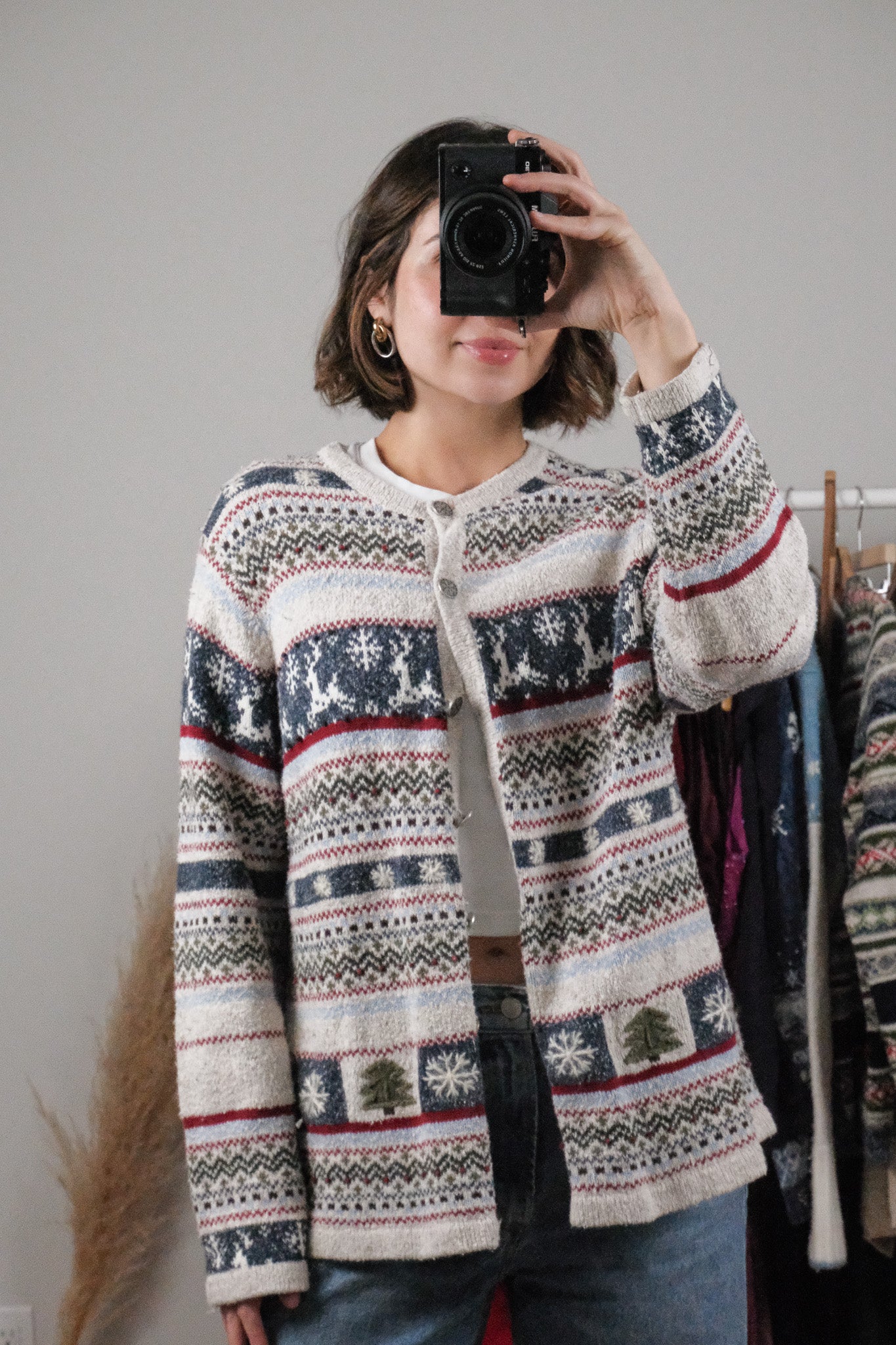 Vintage x Embroidered Patterned Christmas Cardigan (L)