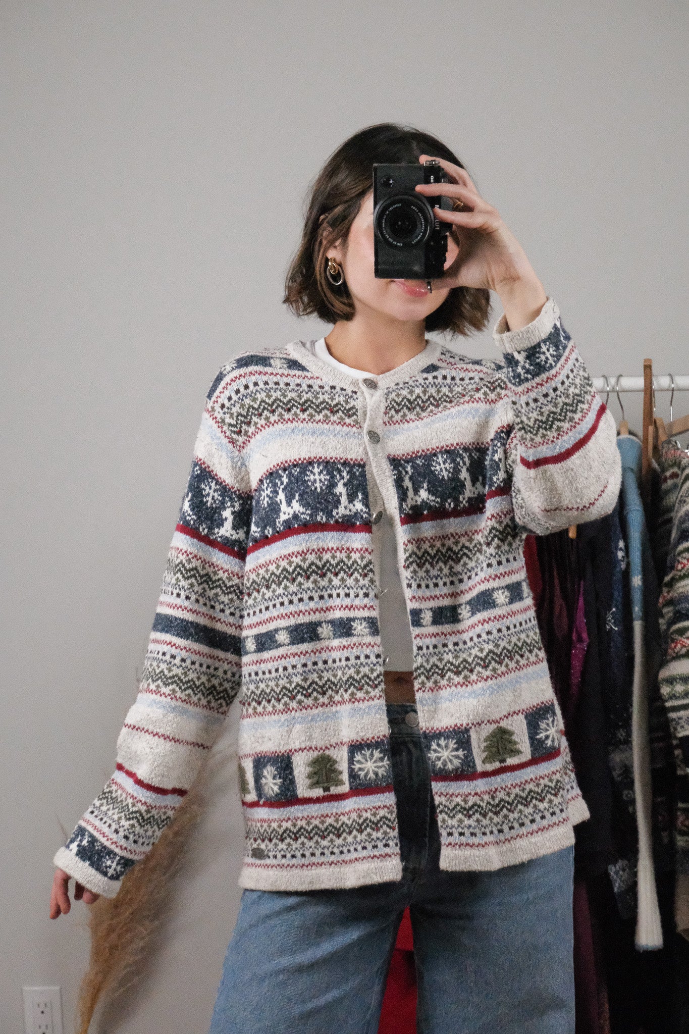 Vintage x Embroidered Patterned Christmas Cardigan (L)