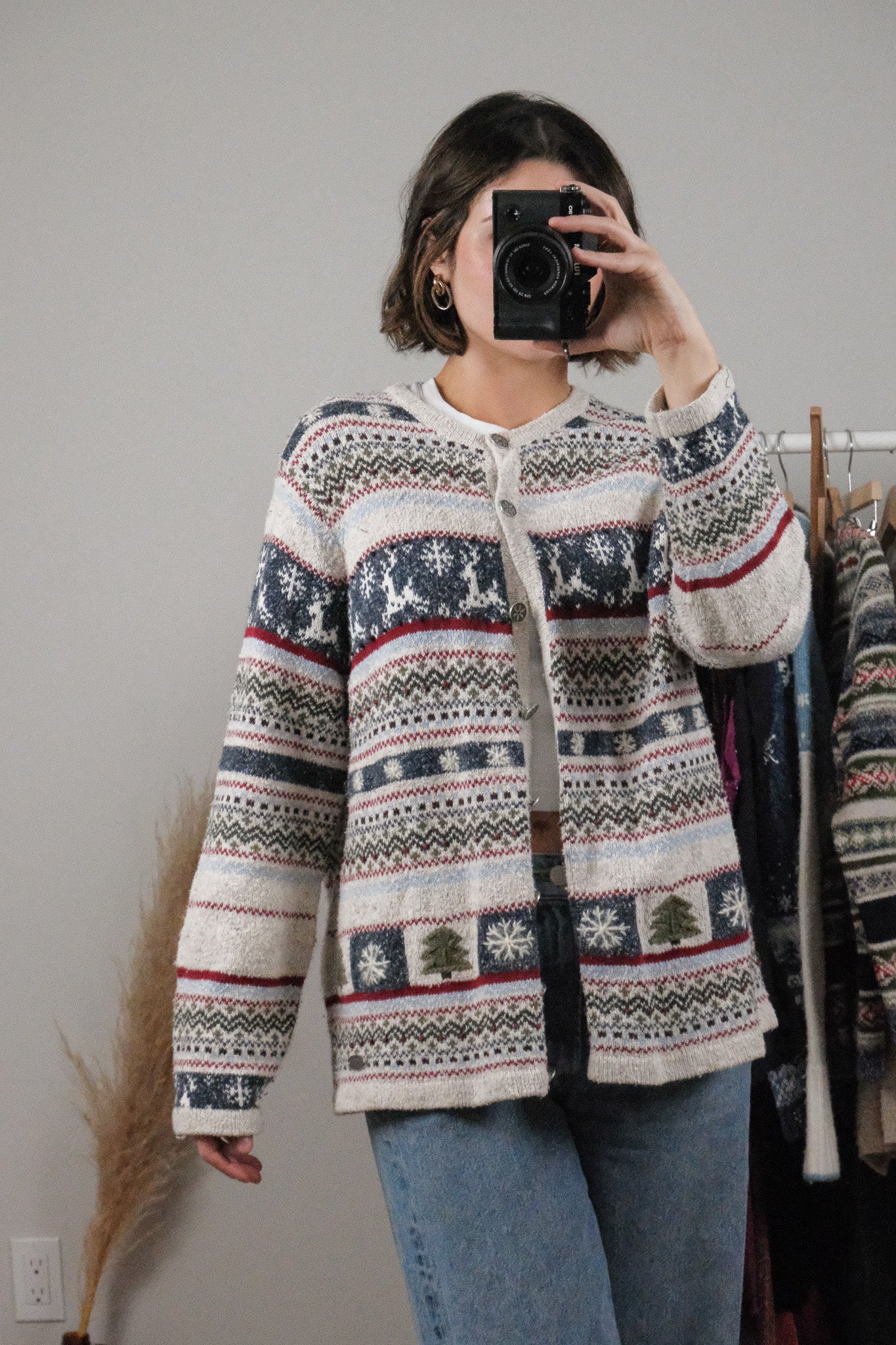 Vintage x Embroidered Patterned Christmas Cardigan (L)