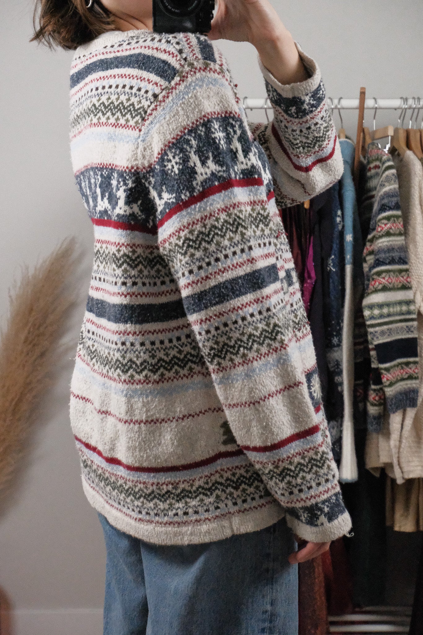 Vintage x Embroidered Patterned Christmas Cardigan (L)