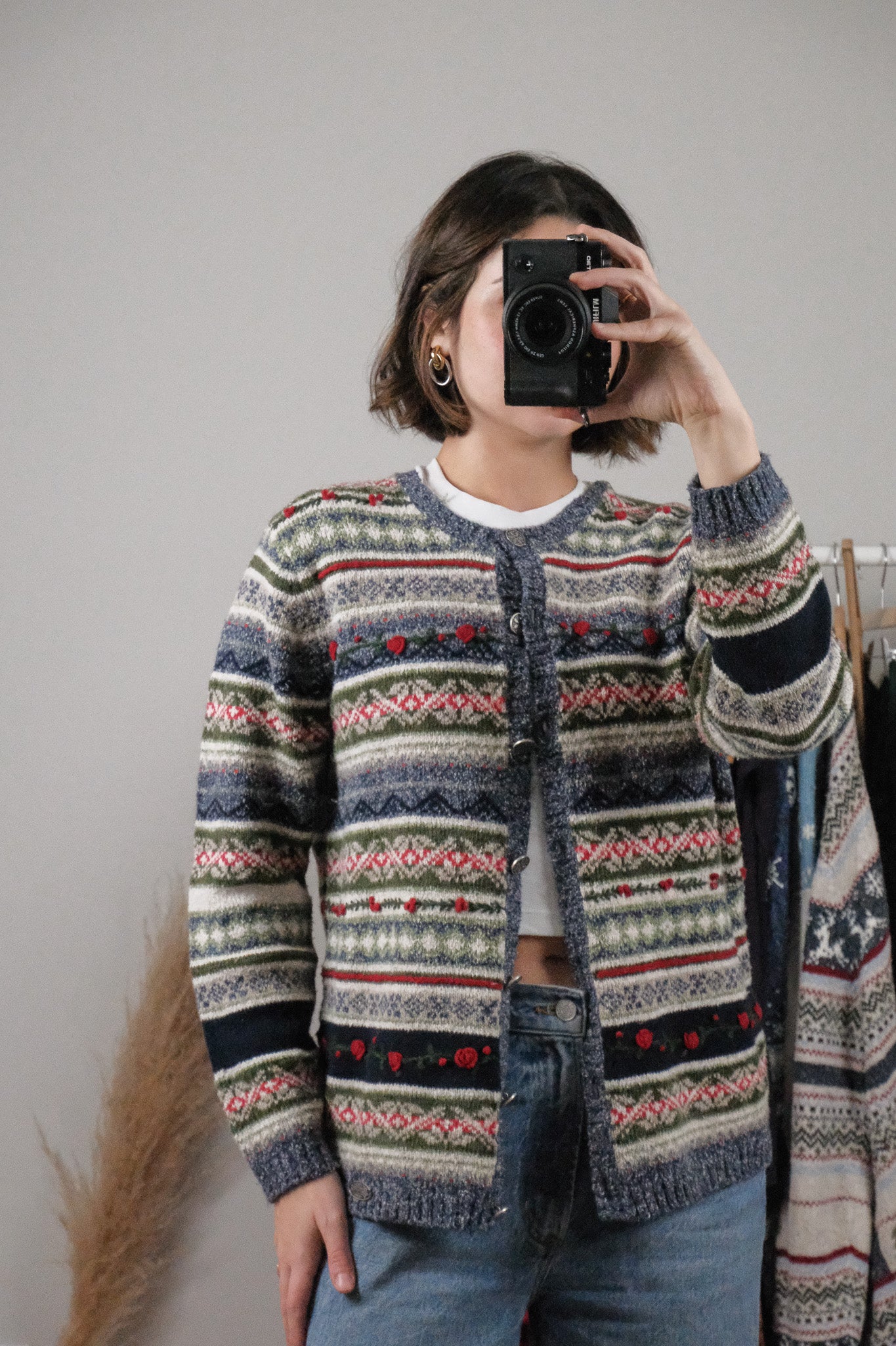 Vintage x Embroidered Patterned Textured Cardigan (S)