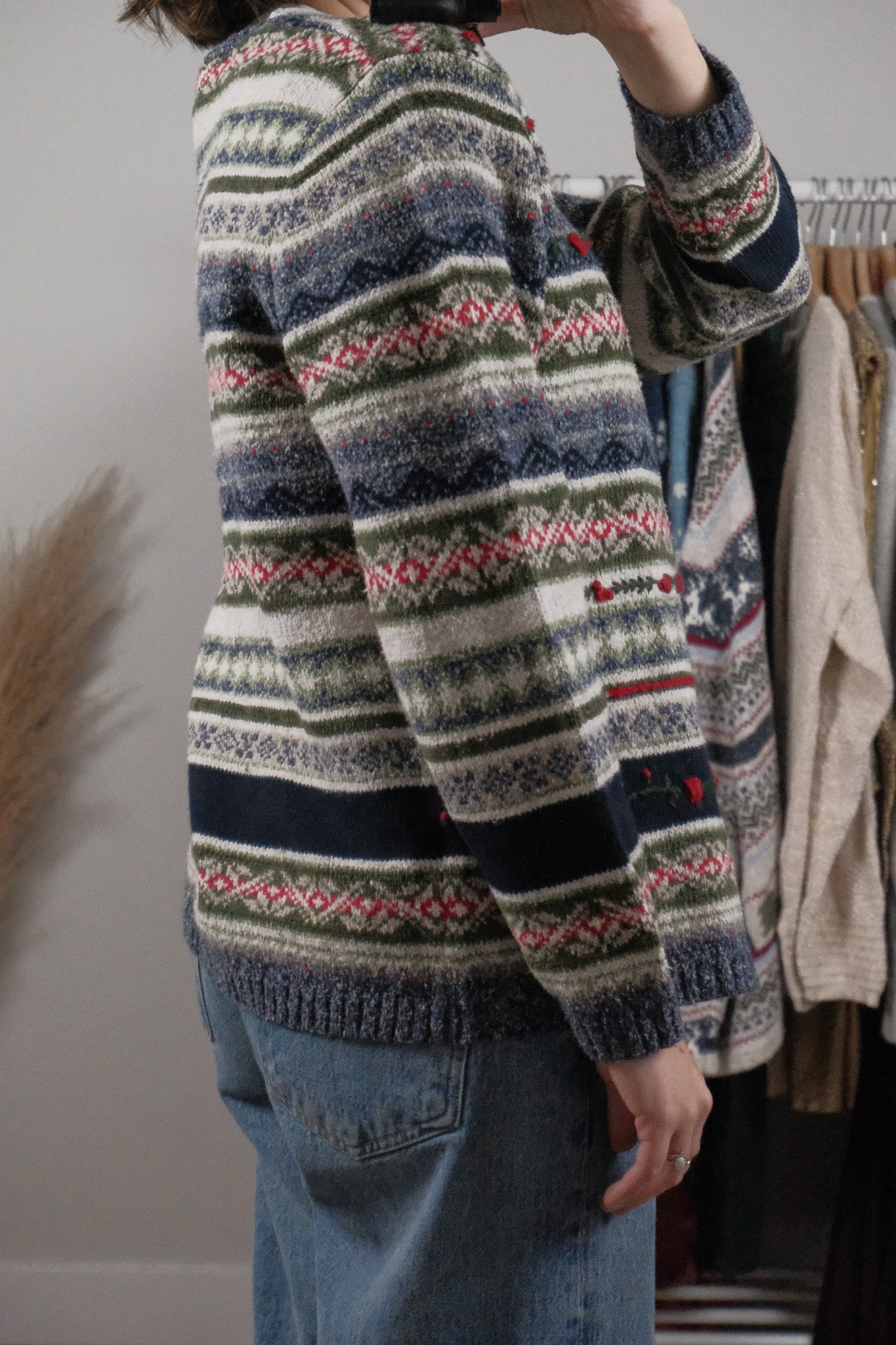 Vintage x Embroidered Patterned Textured Cardigan (S)