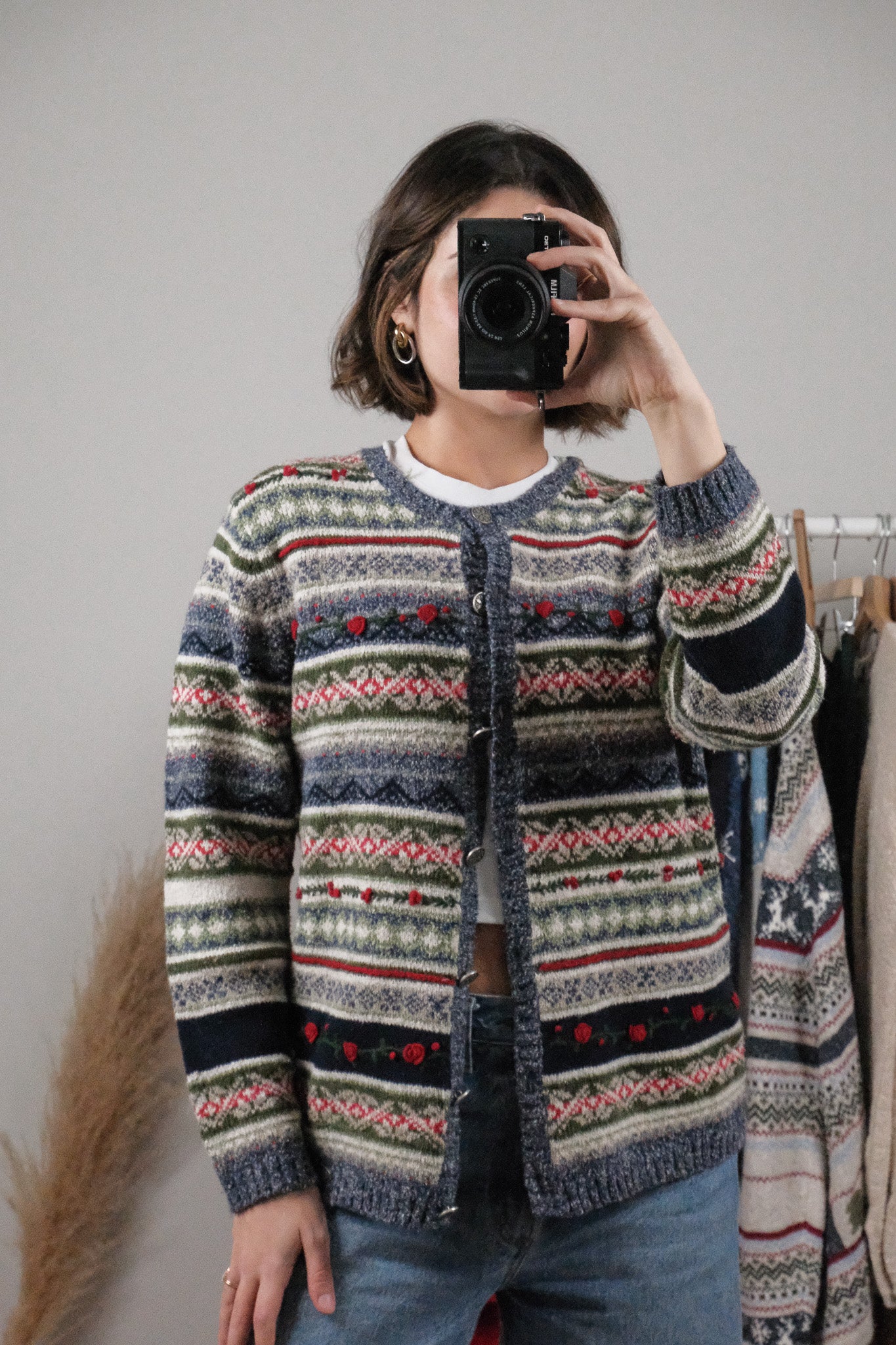 Vintage x Embroidered Patterned Textured Cardigan (S)