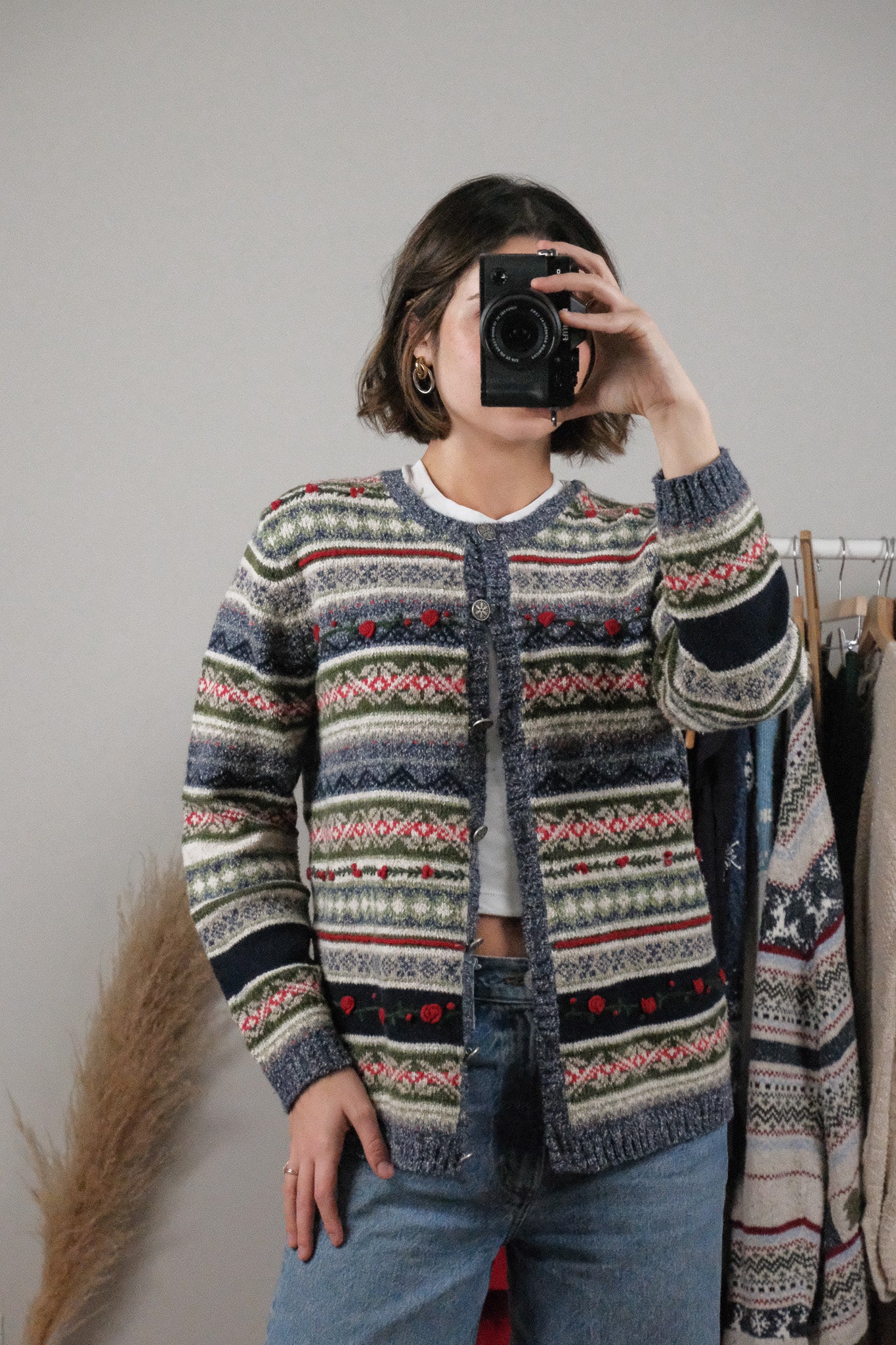 Vintage x Embroidered Patterned Textured Cardigan (S)