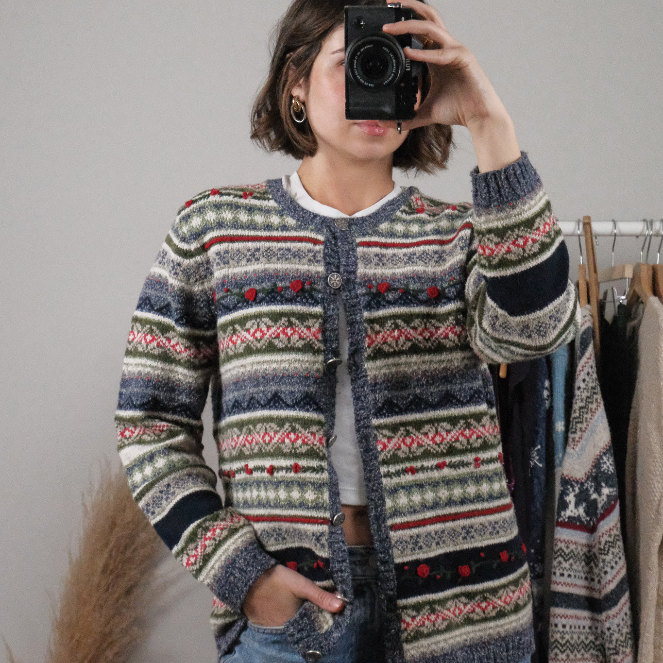 Vintage x Embroidered Patterned Textured Cardigan (S)