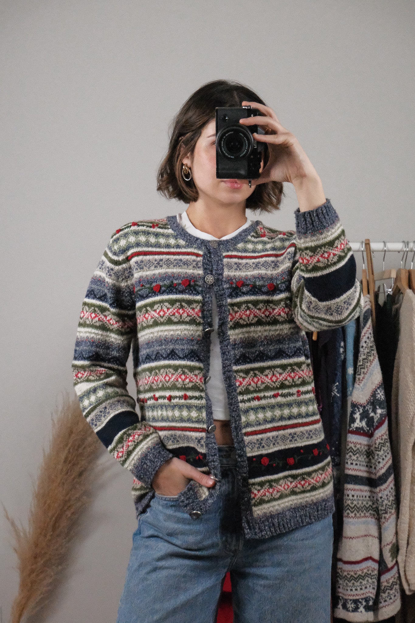 Vintage x Embroidered Patterned Textured Cardigan (S)