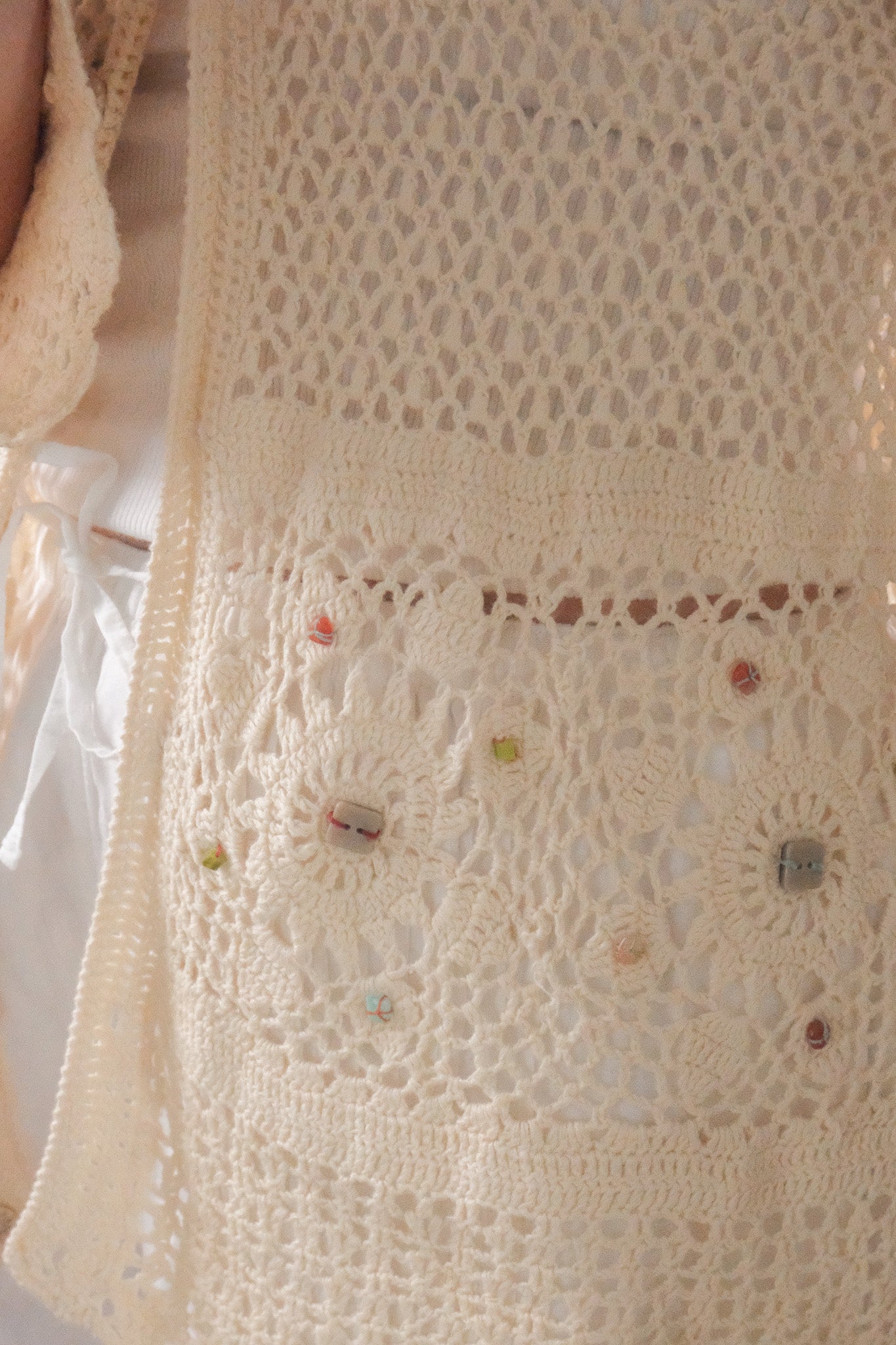 Vintage x Cotton/Ramie Crochet Beaded Cardi (M-L)