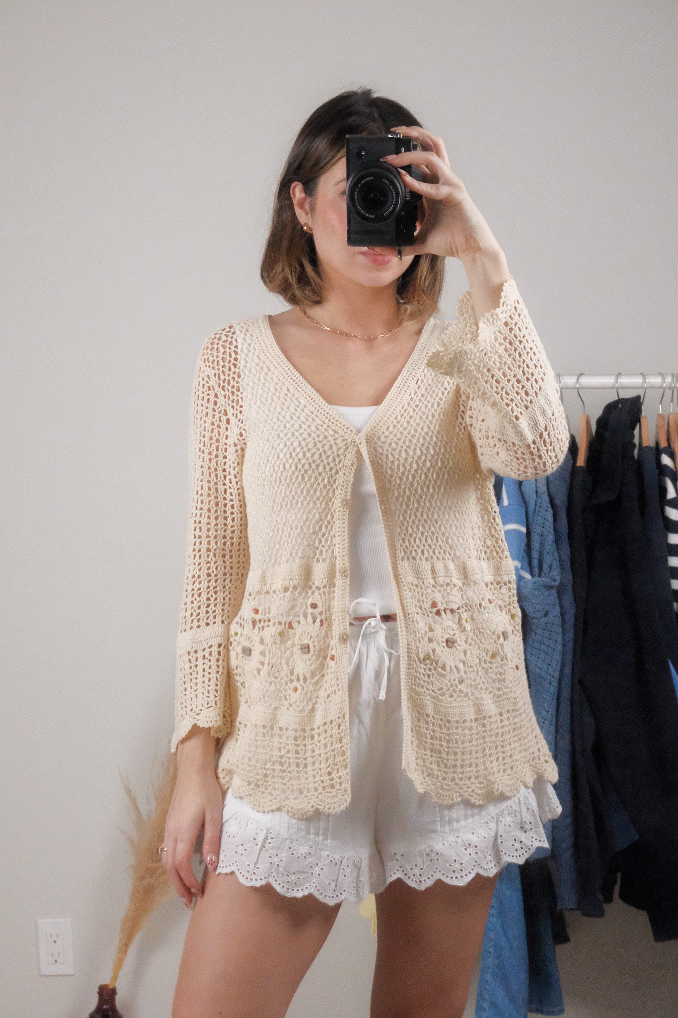 Vintage x Cotton/Ramie Crochet Beaded Cardi (M-L)